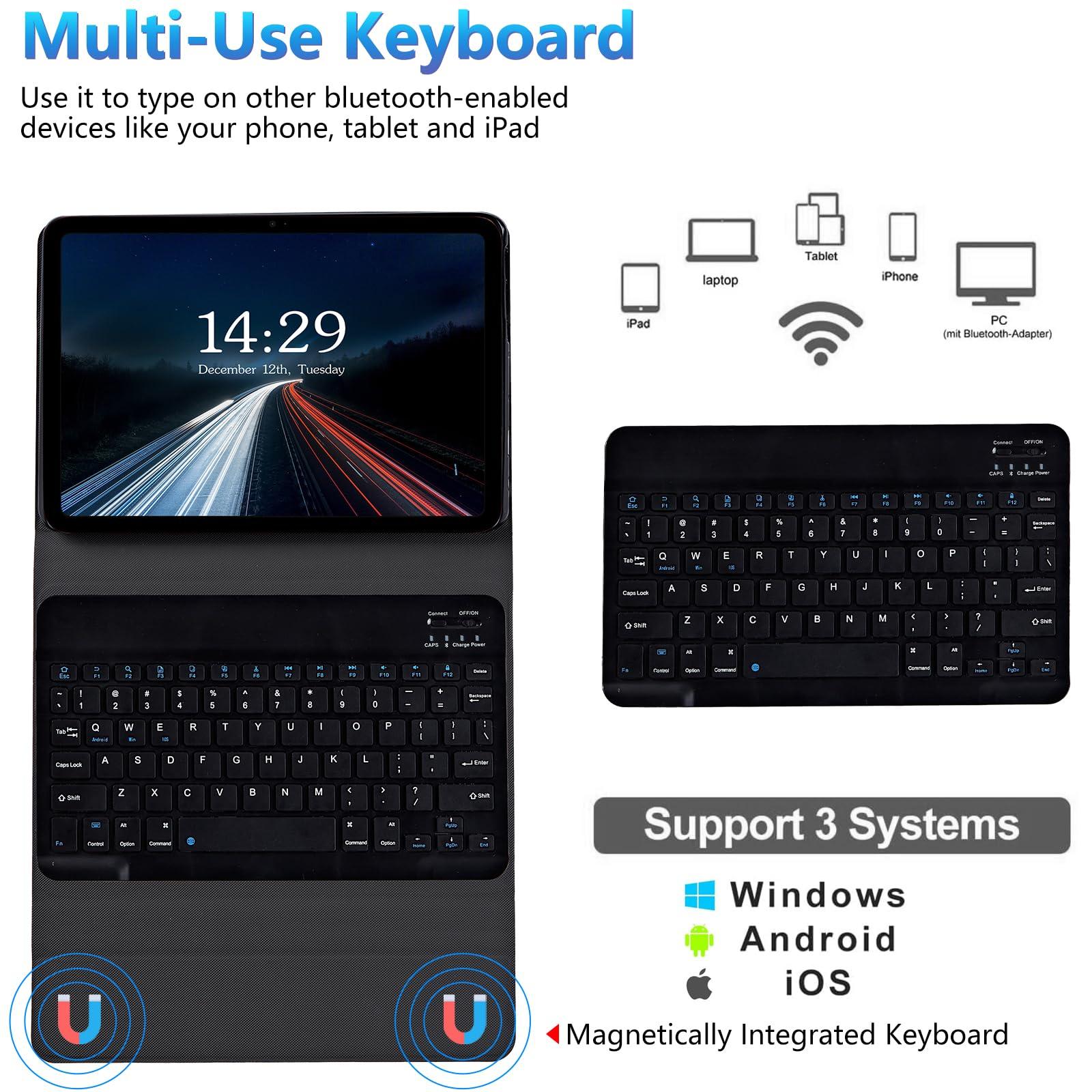 BREIDMKFM BREIDMKFM Keyboard Case for Samsung Galaxy Tab A8 10.5 Inch SM-X200/X205/X207, Galaxy Tab A8 2022 Smart Tablet Cover with Detachable Wireless Bluetooth Keyboard, Dragonfly Peony