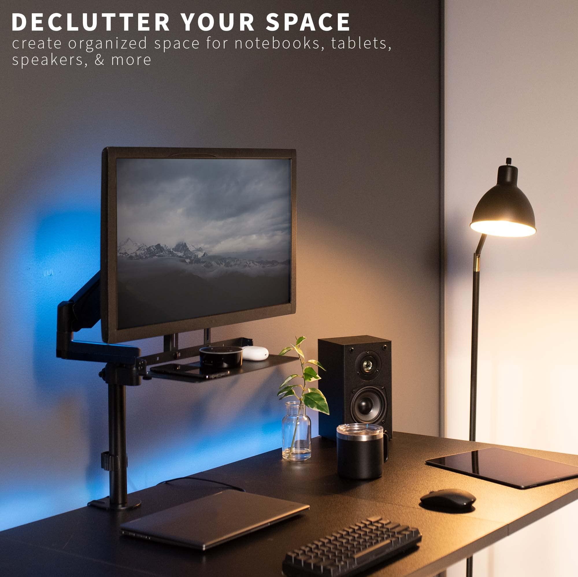 VIVO VIVO 13 inch Over Under VESA Monitor Shelf Mount, Holds Media Devices, Speakers, Routers, and More, Fits VESA 75mm, 100mm, 200mm, Black, MOUNT-SF01M