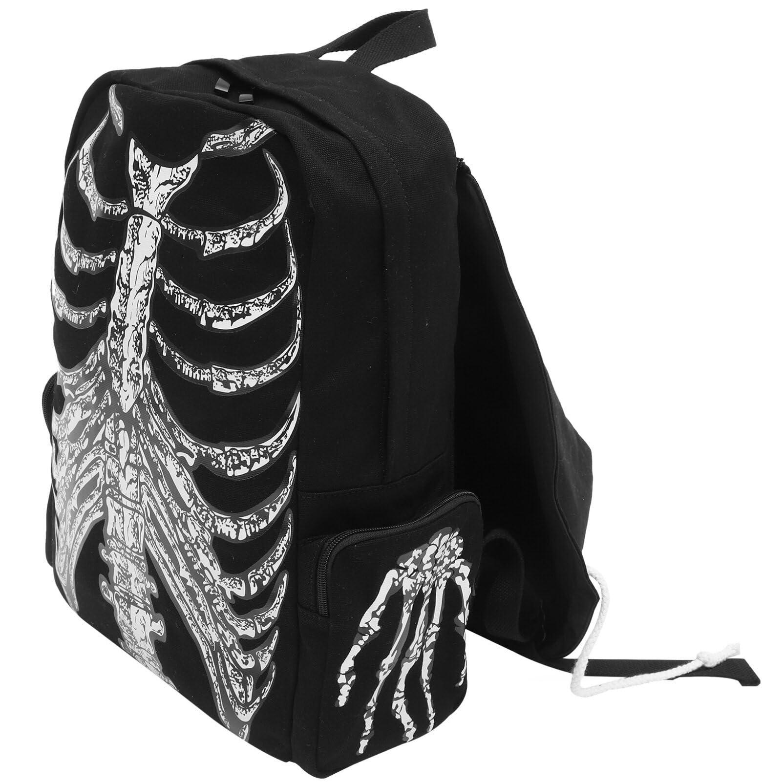 VALICLUD VALICLUD Punk Style Shoulder Bag Gothic Backpack Ribcage Skeleton Canvas Skull Laptop Bag Halloween Goth Accessories for Men Women Canvas Casual Daypack