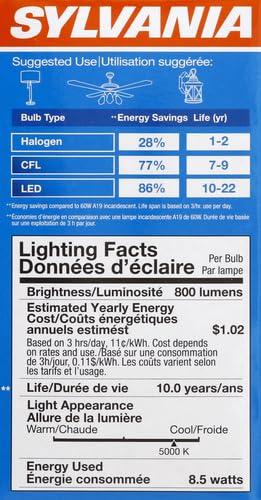 LEDVANCE SYLVANIA LED A19 Light Bulb, 60W Equivalent, Efficient 8.5W, Frosted, 5000K, Daylight - (79284), 4 Count (Pack of 1)