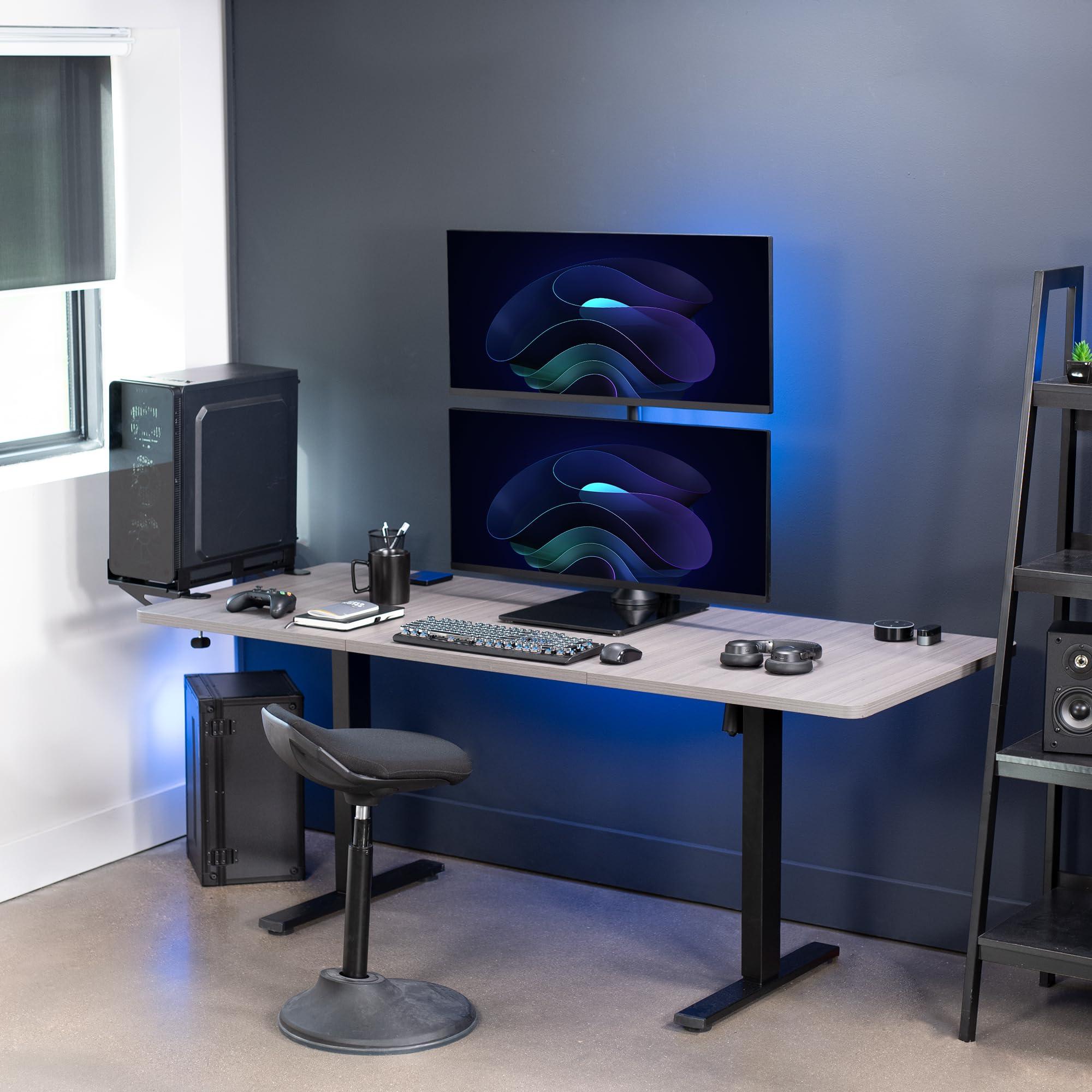 VIVO VIVO Dual Monitor Desk Stand with Tempered Glass Base, Free-Standing LCD Mount, Holds in Stacked Vertical Position 2 Ultrawide Screens up to 34 inches, Black, STAND-V002LG