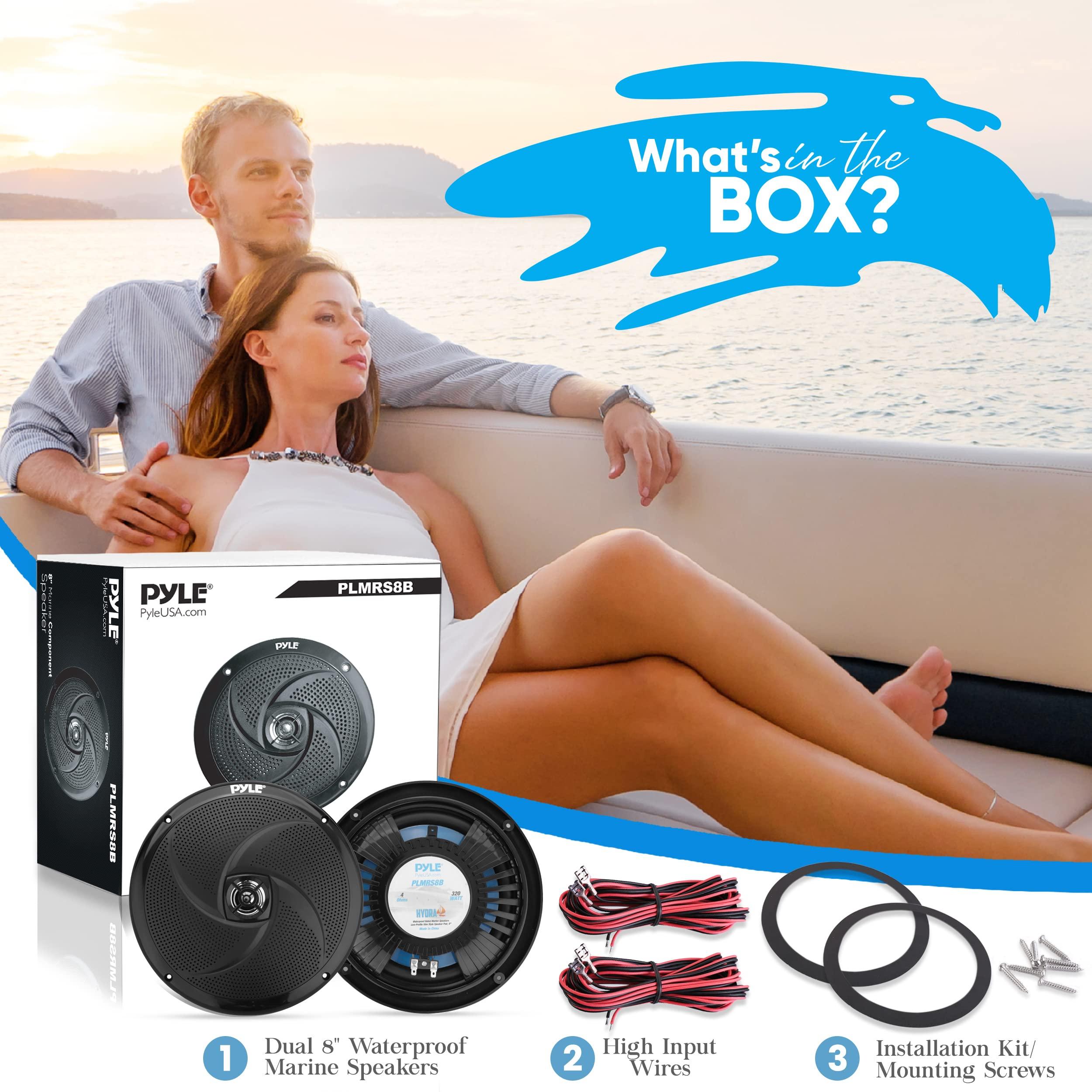 Pyle PyleUsa Marine Vehicle Speakers - Dual 2-Way 320W 4 Ohm Low Profile Waterproof Car Component Speaker System, 8 Oz Magnet, Voice Coil, for Custom Audio Boat, Truck, Watercraft, Mobile, Off-Road (Black)