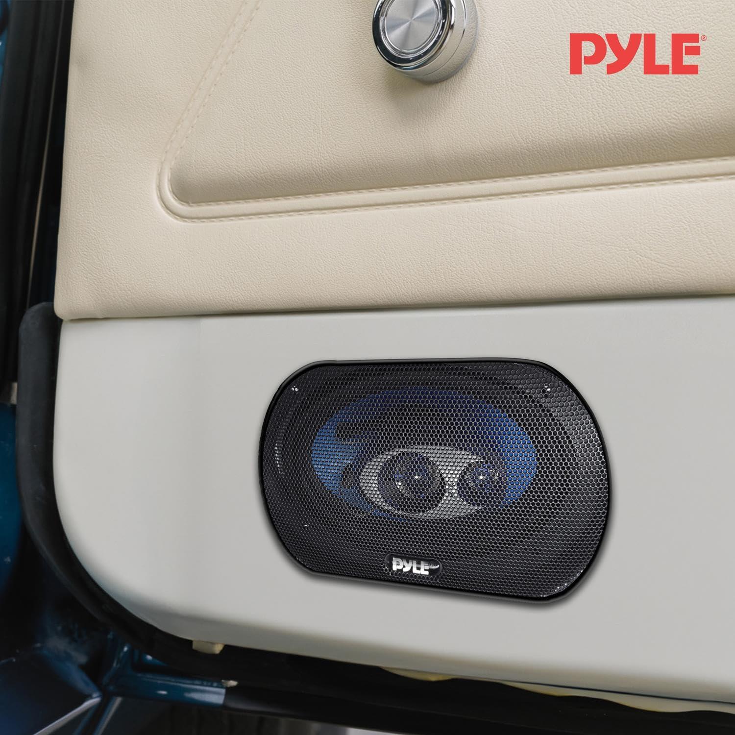 Pyle Pyle 4'' x 6'' Three Way Sound Speaker System - Pro Mid Range Triaxial Loud Audio 240 Watt per Pair w/ 4 Ohm Impedance and 3/4'' Piezo Tweeter for Car Component Stereo PL463BL