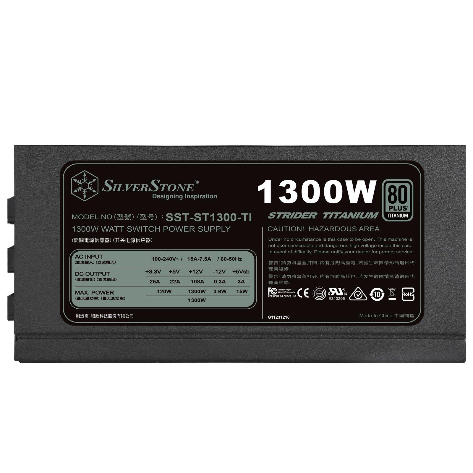 SilverStone Technology Silverstone ST1300-TI, 80 Plus Titanium 1300W Fully Modular ATX Power Supply, SST-ST1300-TI v2.0