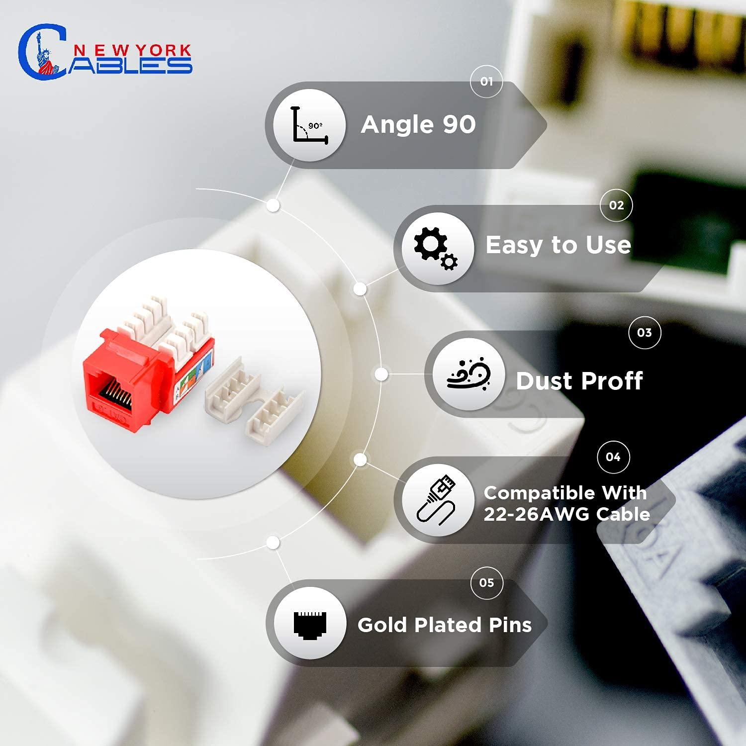 NewYork Cables NewYork Cables cat 6 Keystone Jack 90 Degree Punchdown Ethernet Wall Jack for Patch Panels Wall Plates