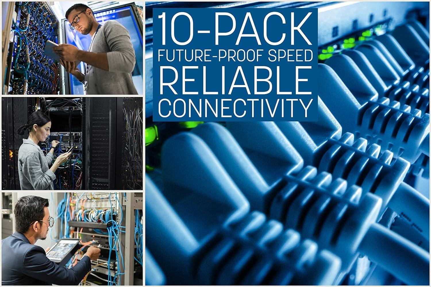 Intellinet Intellinet Slim Cat8 Ethernet Network Patch Cable 10-Pack - 40Gbps & 2000MHz, Snagless Boot, 30AWG Pure Bare Copper Wire, Gold-Plated Contacts, Lifetime Mfg Warranty 0.5ft, 10 Pack, Blue