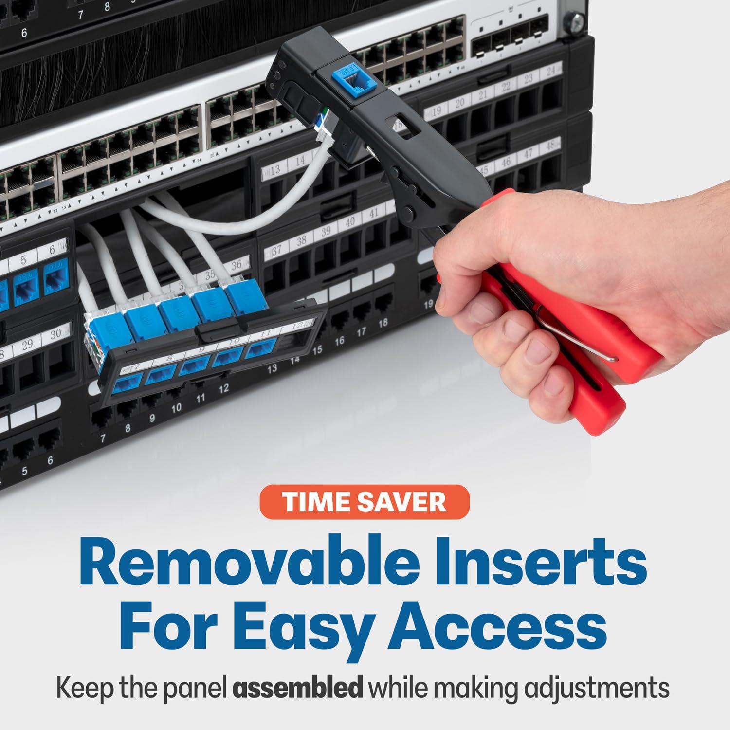 Everest Media Solutions Everest 48 Port Keystone Patch Panel (1-Pack) - Removable 6-Port Panels - Use with Slim Profile Keystones ONLY (Wider Jacks May not fit Side by Side) - with Adjustable Rear Cable Management Bar