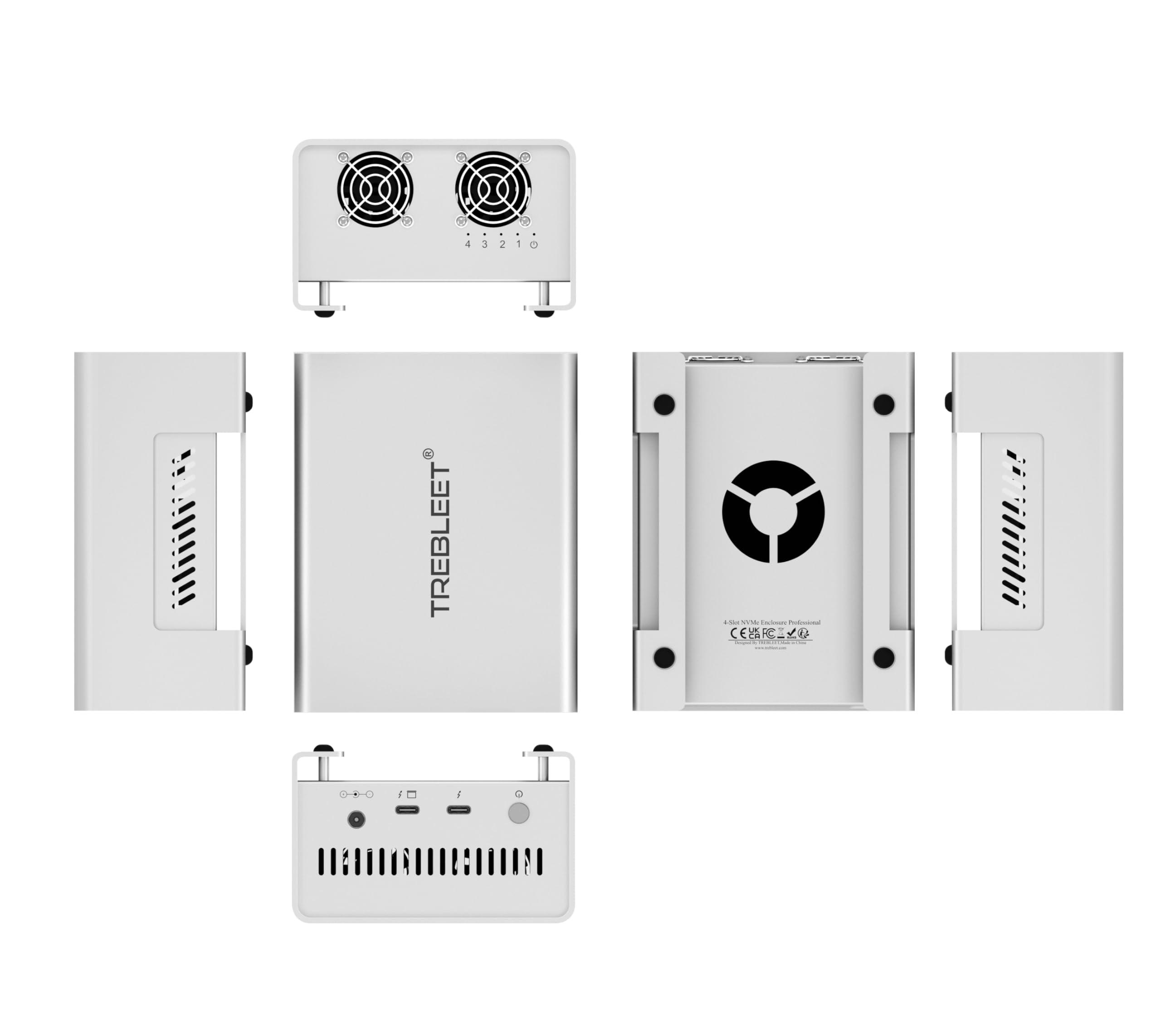 TREBLEET Thunderbolt 3 Four-Slot M.2 NVMe SSD Enclosure 40Gbps up to 2800MB/s Support Thunderbolt 2 Compatible with M1 M2 (Performance Edition)