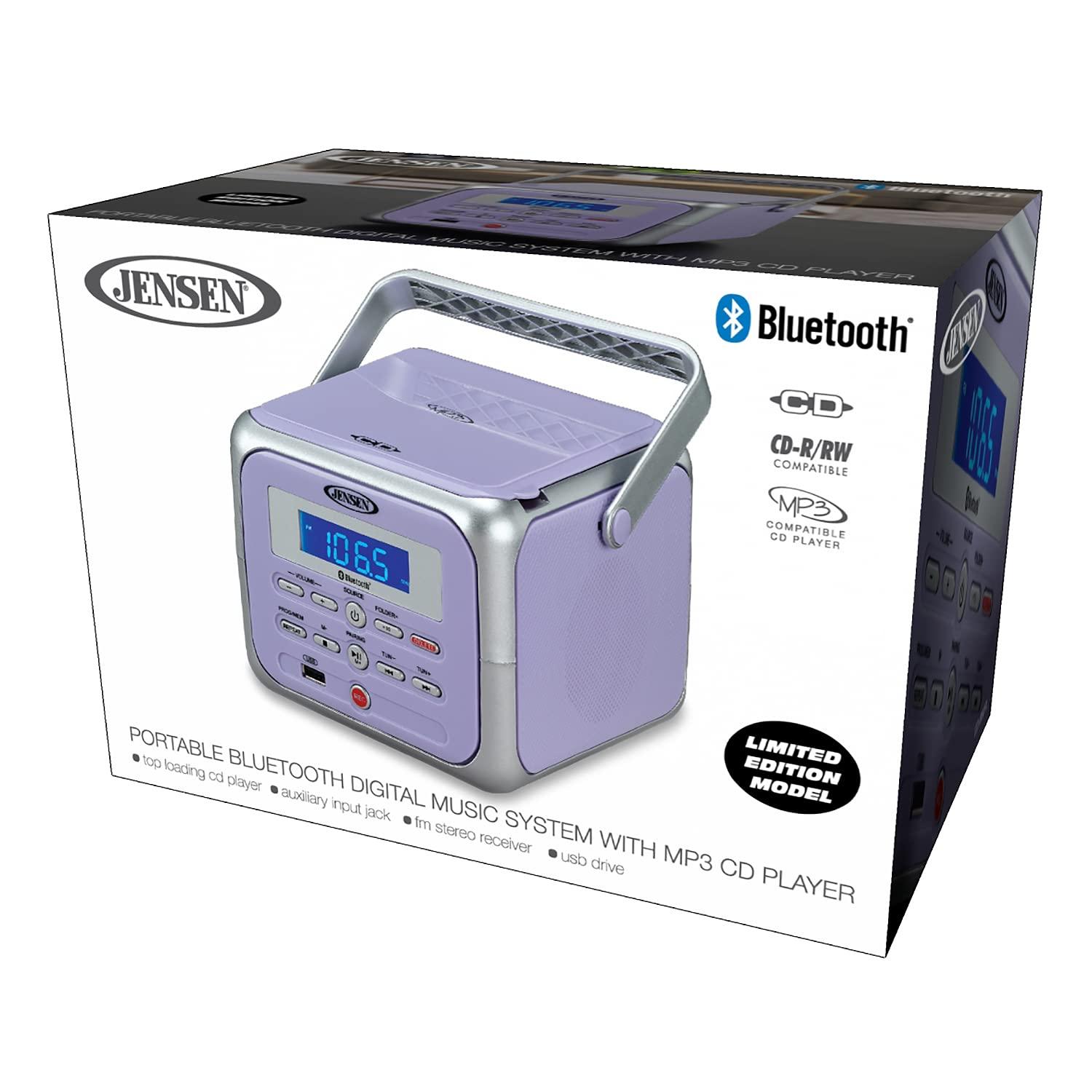 Jensen Jensen CD-660 Portable Stereo CD Player Boombox with Bluetooth | FM Radio | USB | Aux-in Headphone Jack | CD-R/RW MP3 Playback | (Lavender Purple)