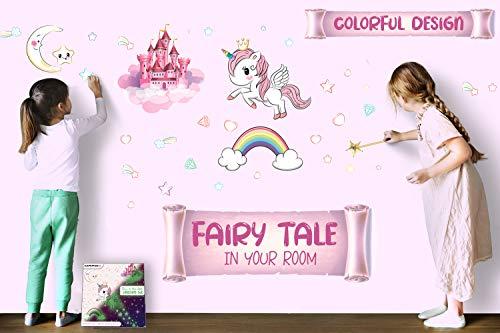 MAFOX Glow in The Dark Stars, Glowing Unicorn Sets with Castle Moon and Rainbow Wall Decals for Kids Bedding Room, Great for Birthday Gift Wall Mural Stickers for Girls and Boys