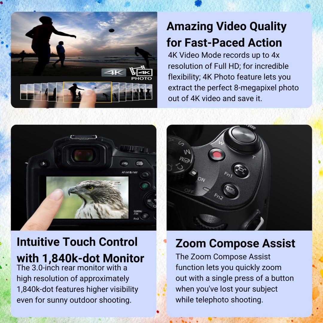 Panasonic Panasonic LUMIX FZ80D 20 to 1200mm Zoom Lens Point and Shoot Compact Camera (Black) Bundle with 64GB Extreme Pro SDXC UHS-I Memory Card (2 Items)