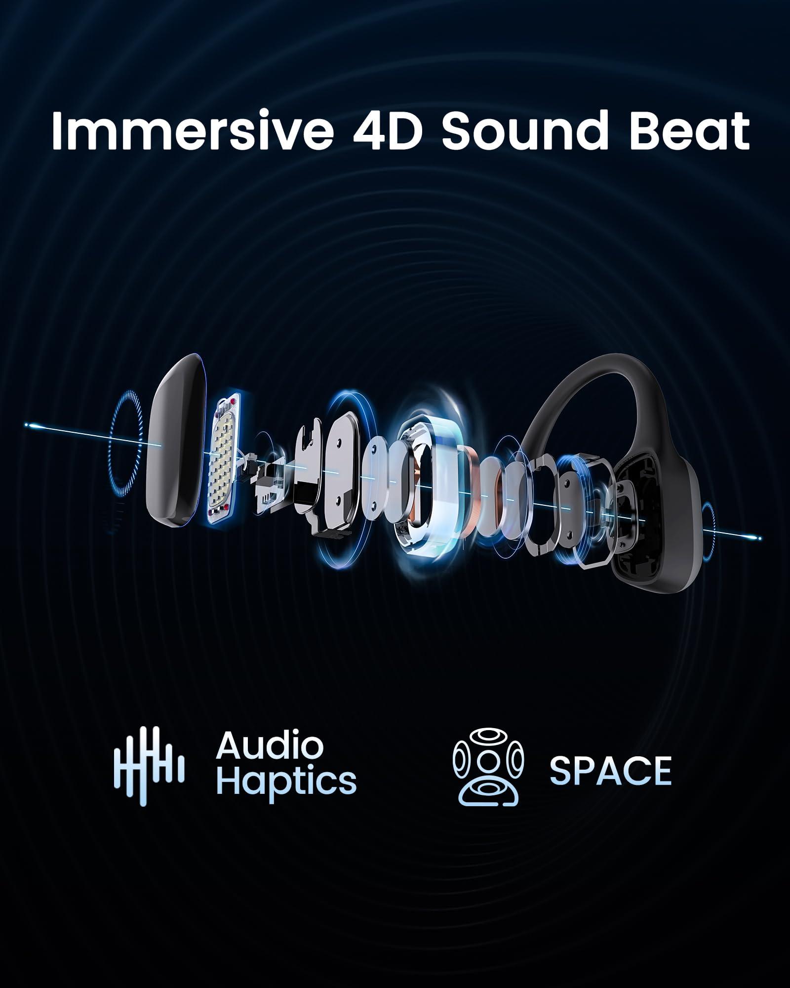 mojawa mojawa HaptiFit Terra Advanced Smart Sports Wearable, Open Ear Bluetooth Bone Conduction Headphones with Mic and 32GB MP3, Waterproof Wireless Earphones for Workouts, Swimming and Running, Red