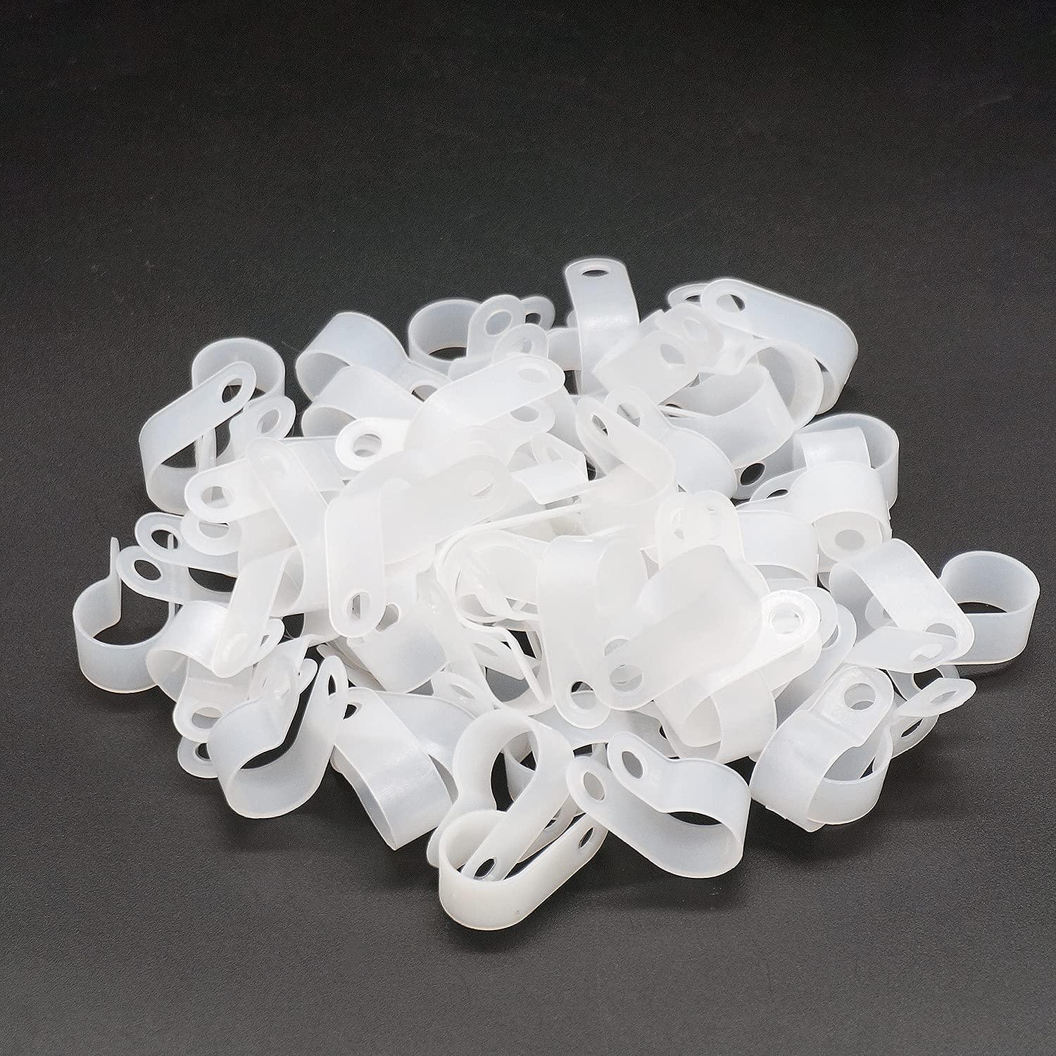 mankk mankk 50PCS 1/2 Inch Rope Light Clips P-Style Mounting Clips Plastic Cable Clamps with Compatible Stainless Steel Pan Head Phillips Screws for Wire Management M-030-W-LS