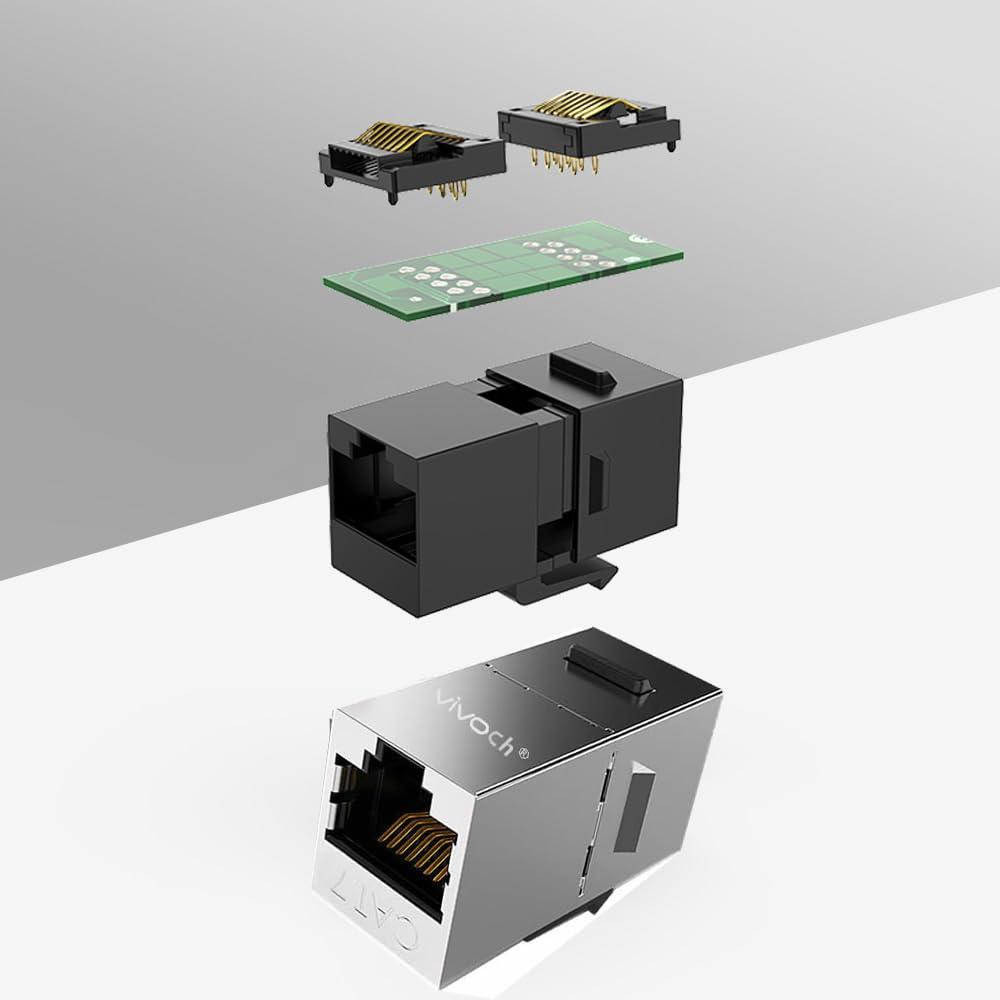 VIVOCH VIVOCH 5 Pcs Cat7 Keystone Coupler, Cat7 Keystone Jack Inline Coupler Sheilded RJ45 8P8C Cat7/Cat6A up to 10Gbps for Ethernet LAN Cable Extender Adapter