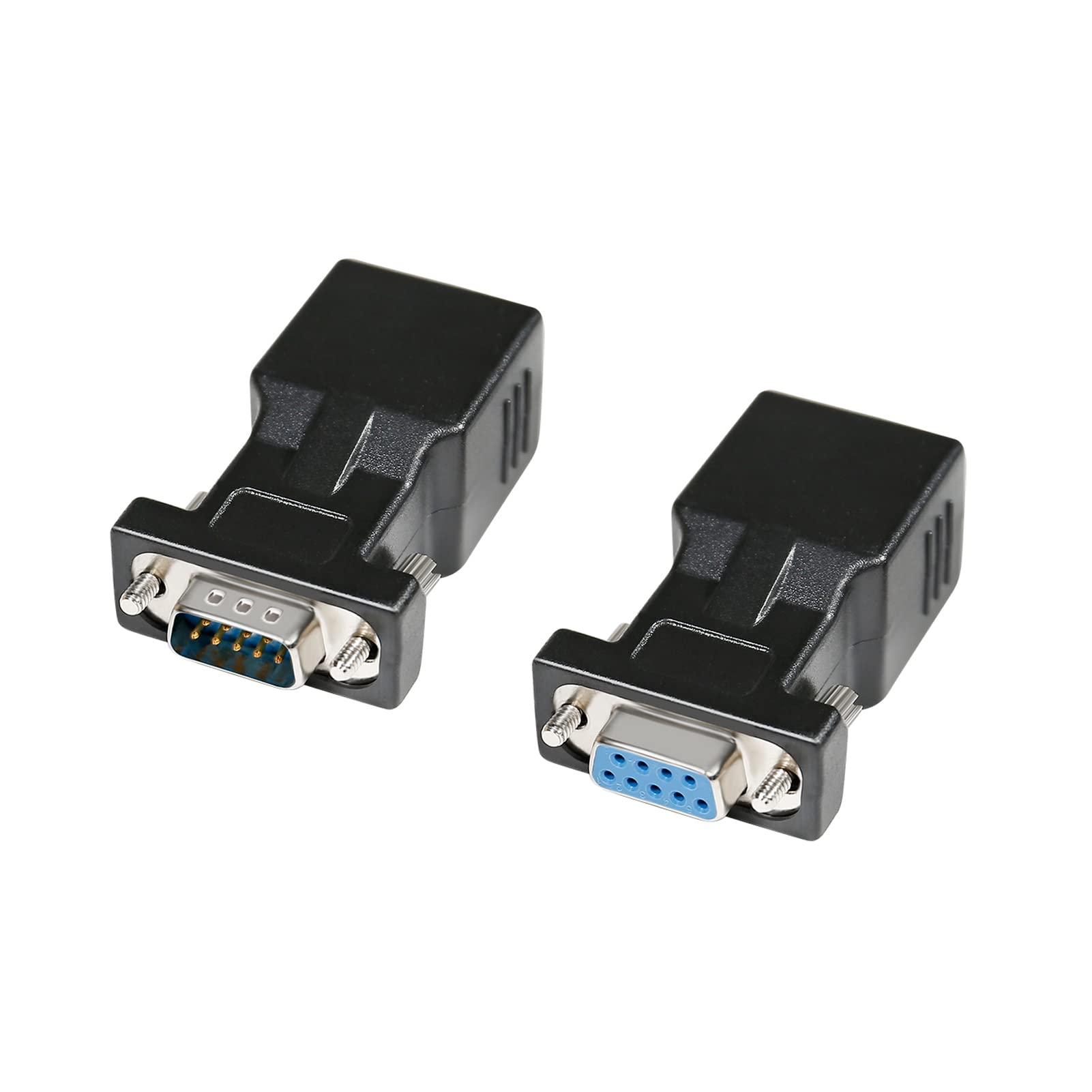 DTech DTECH RS232 DB9 to RJ45 Serial Adapter DB-9 Female to RJ-45 Female and DB9 Male to RJ45 Female Ethernet Converter (2 Pack, DB9-F to RJ45-F and DB9-M to RJ45-F)