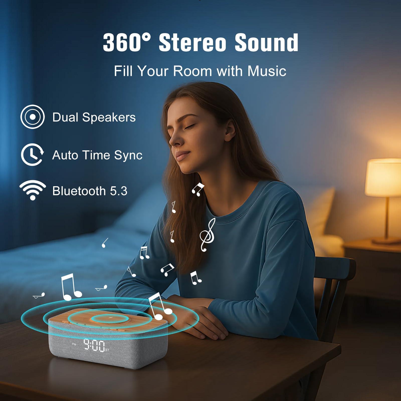 REACHER REACHER Alarm Clock Radio, Alarm Clock for Phone/iPhone Charger with Fast Magnetic Wireless Charging, Bluetooth Speaker Charger, FM Radio with Bluetooth, Dimmable Display, Bedroom, Bedside, Desk