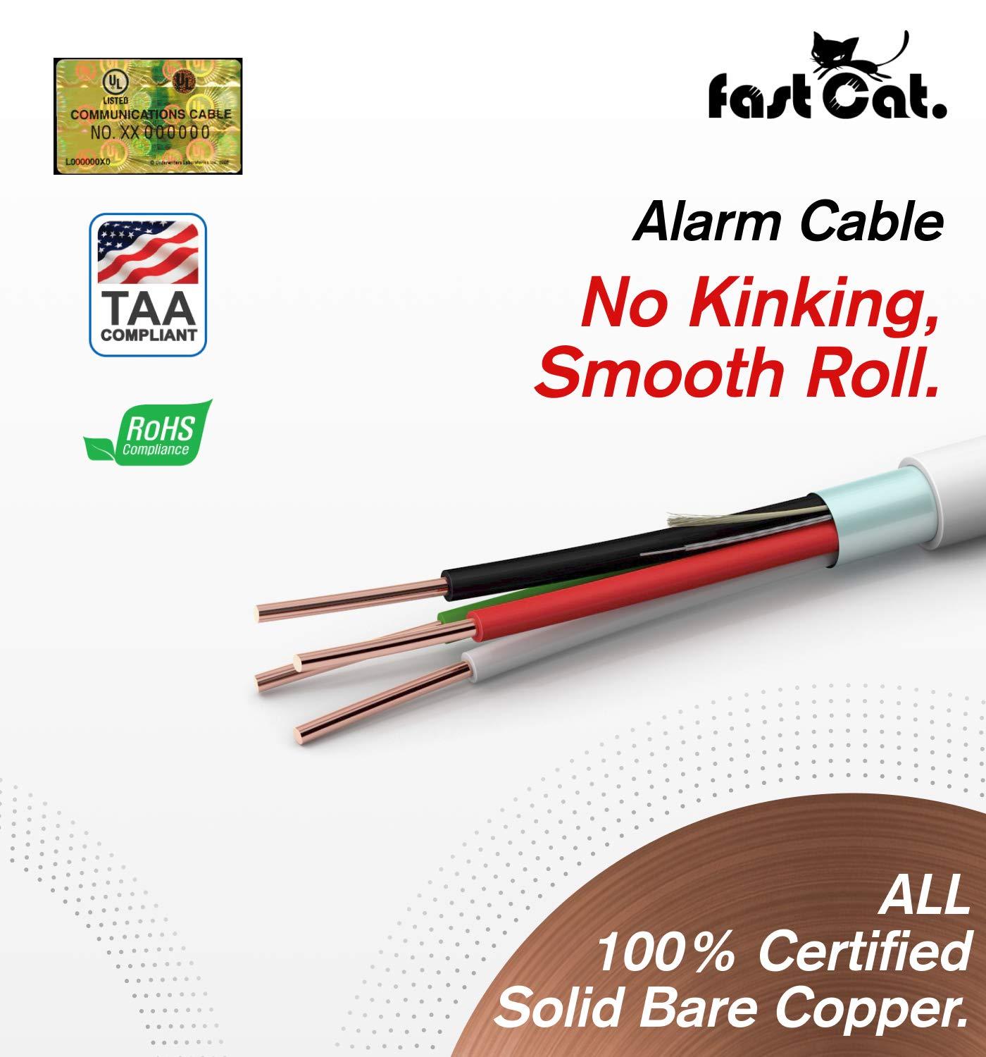fast Cat. Fast Cat. 22 AWG/Gauge, 2 Conductor 500ft, White Fire/Alarm/Security Cable - PVC Jacket, Unshielded, (CMR-CL3R-FT4) Rated in-Wall Use- UL Rated - Coil
