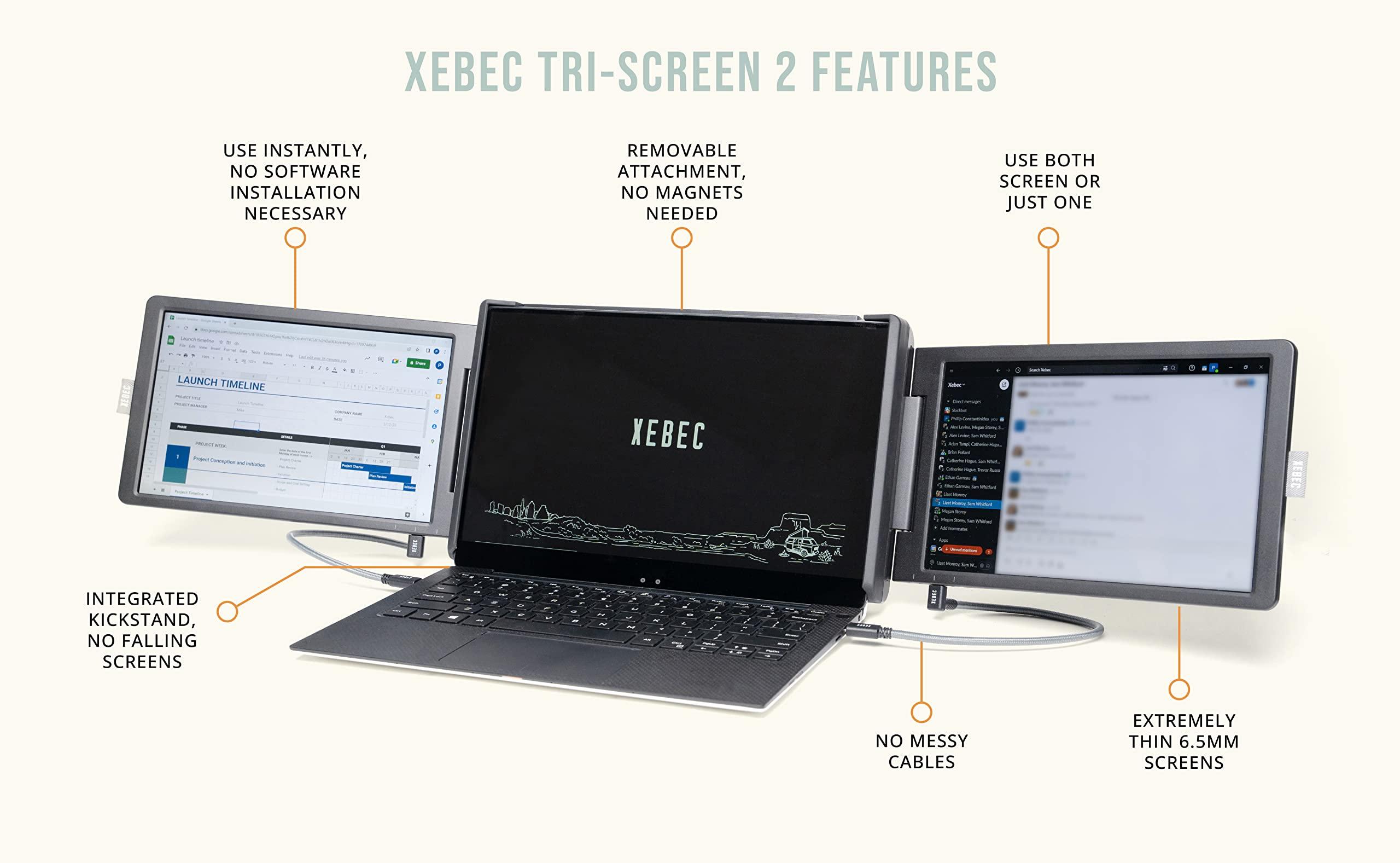 Xebec Xebec Tri-Screen 2 | 10.1\" Portable Laptop Monitor | Full HD 1920x1200, Plug and Play, Compatible with Mac and PC, The Original Tri-Screen for Laptops