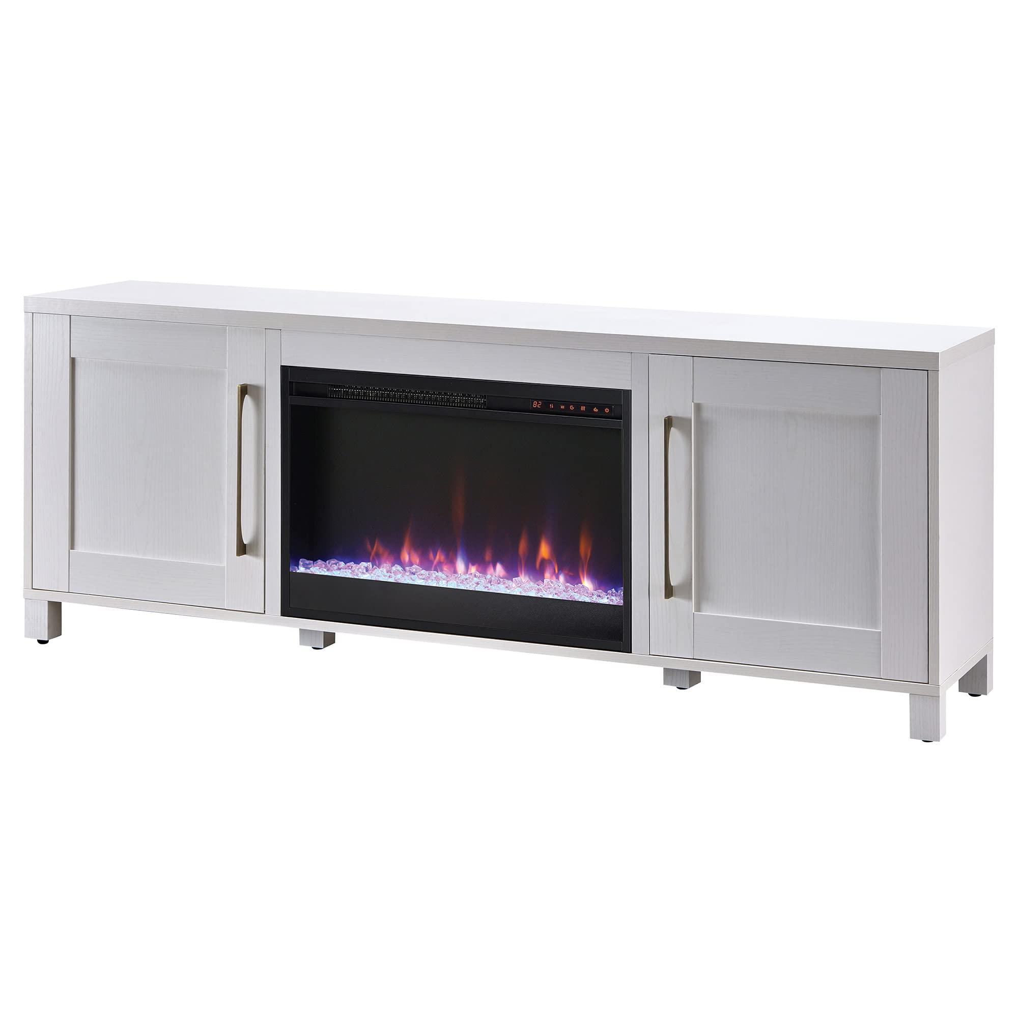 Henn&Hart Henn&Hart Rectangular TV Stand with 26" Crystal Fireplace for TV's up to 80" in White, Electric Fireplace TV Stands for the Living Room