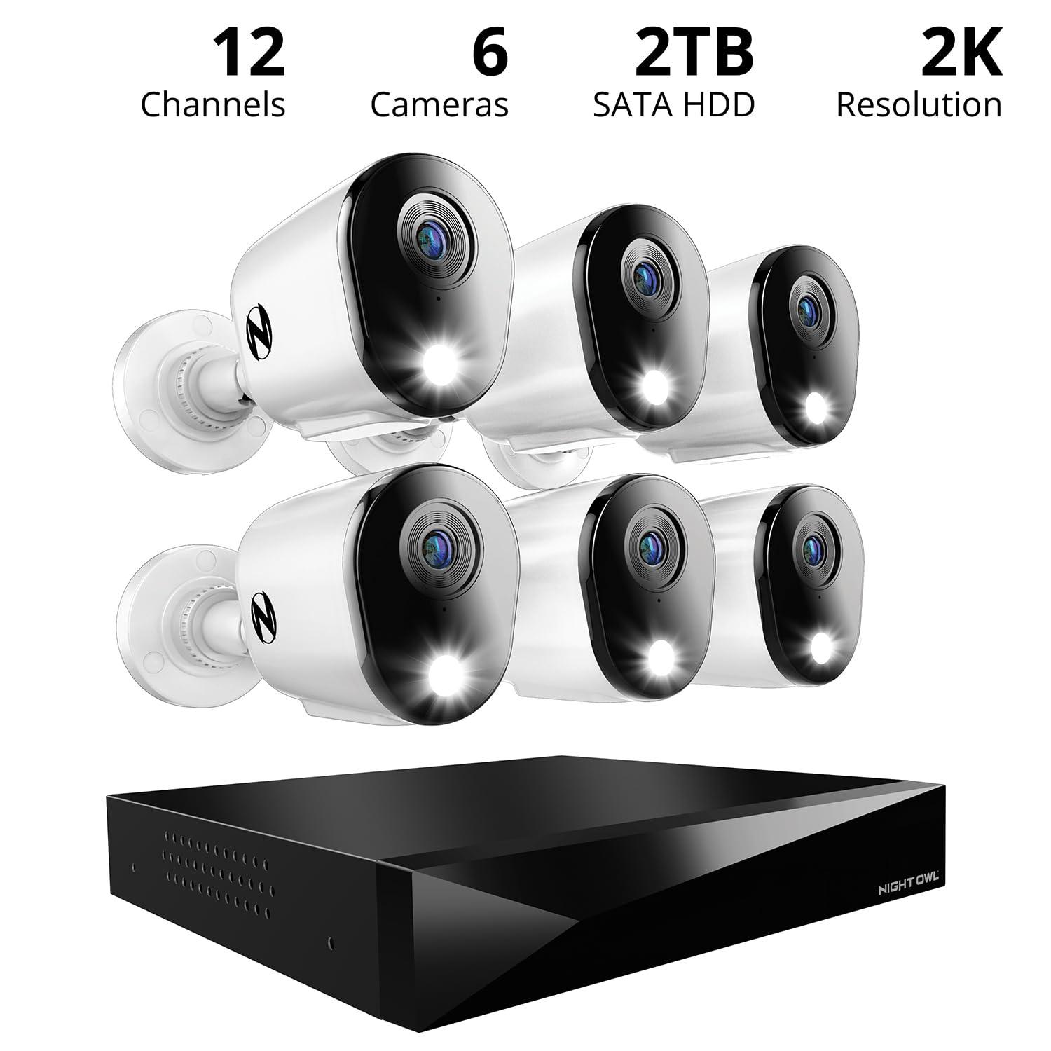 Night Owl Night Owl 2-Way Audio 12 Channel DVR Video Home Security Camera System with (6) Wired 2K HD Indoor/Outdoor Deterrence Cameras and 2TB Hard Drive (Add up to 4 More Wired and 4 Wi-Fi Cameras) (6 Camera)