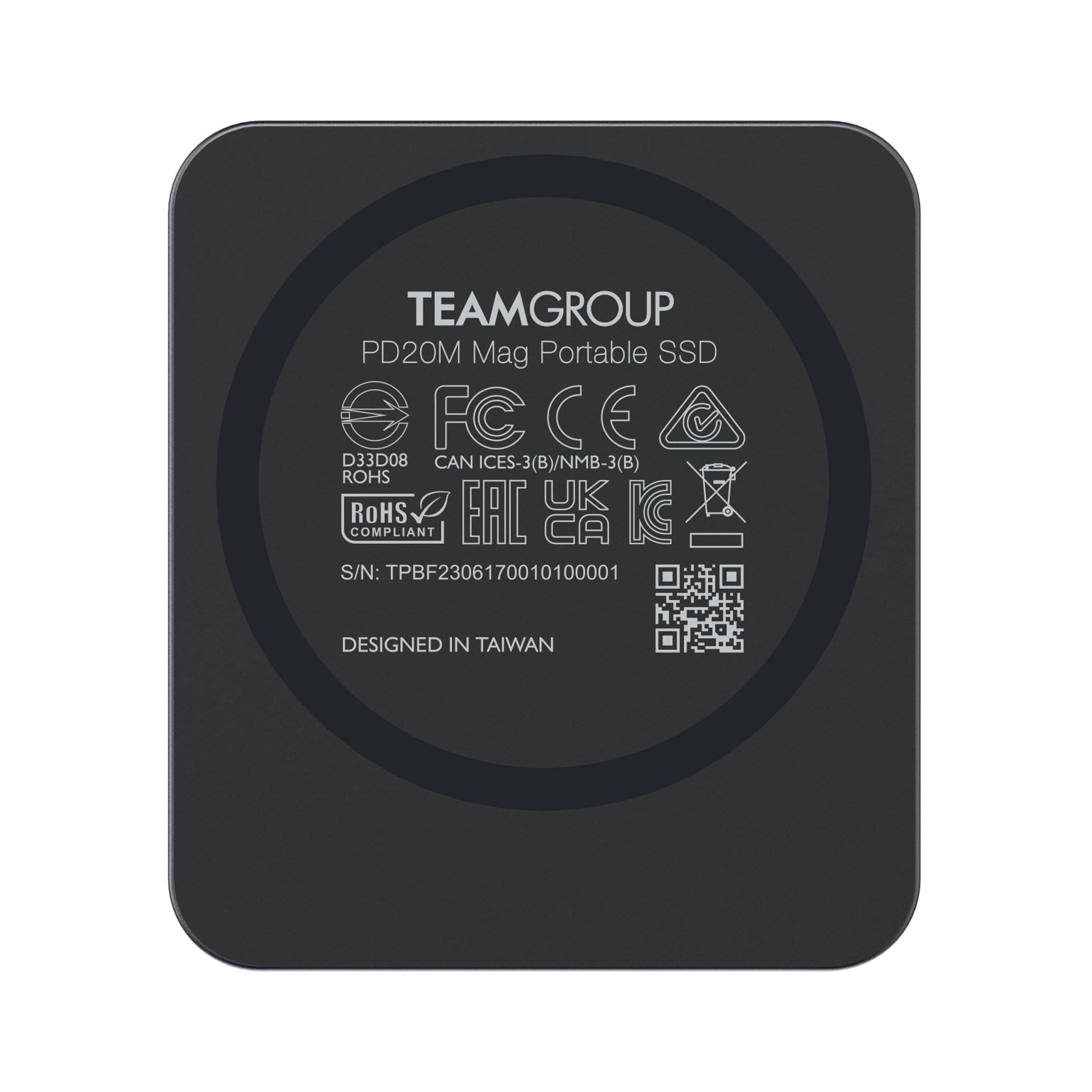 TEAMGROUP TEAMGROUP PD20M 2TB Magnetic External SSD Read up to 2000MB/s USB 3.2 Gen 2x2 Type-C 4K ProRes HDR Record iPhone 15&16 Pro Max,iPad TPSEG2002T0C108