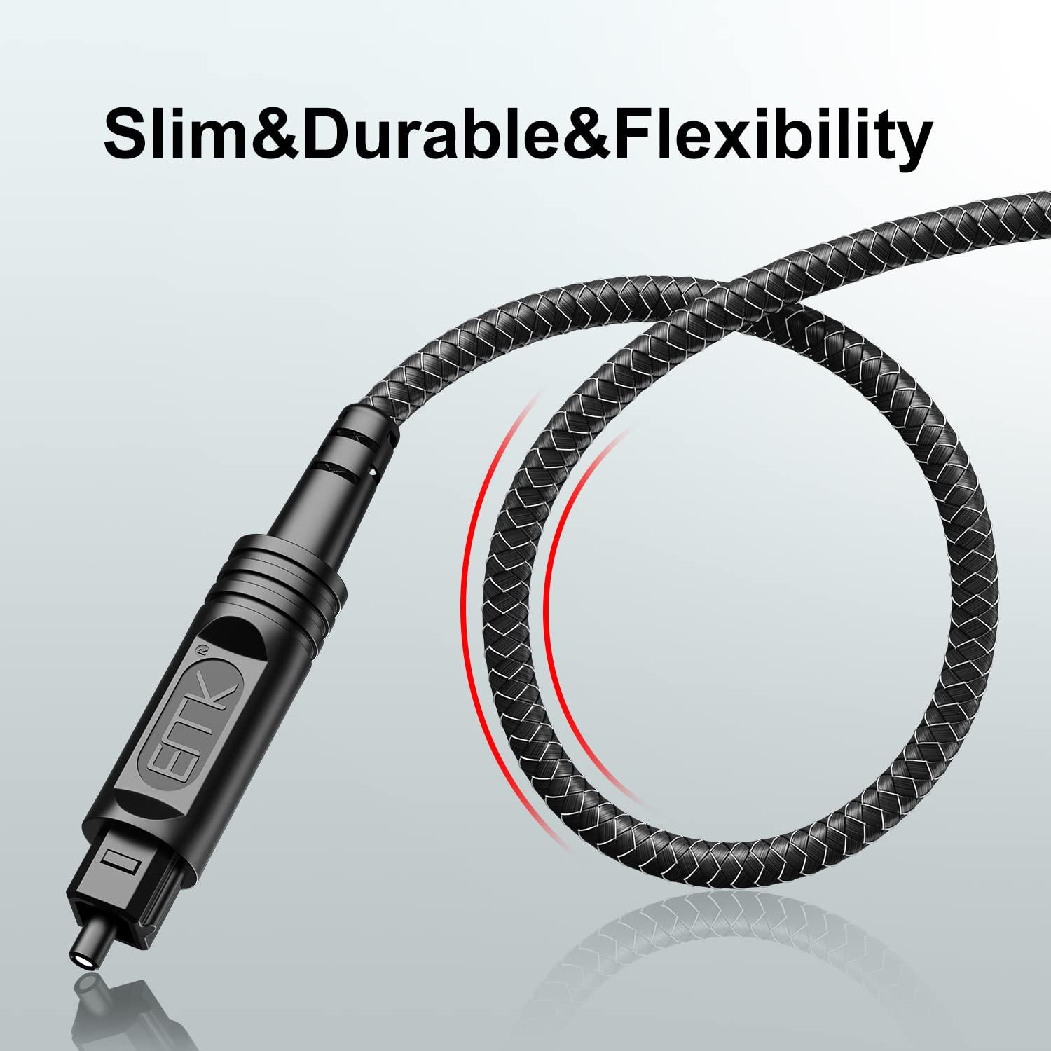 EMK EMK Optical Audio Cable Optical Cable Digital Fiber Optic Toslink Cable for Sound Bar, TV, PS4, Xbox, Home Theater & More (2 Feet/0.6M, Slim Nylon Braided, Black1)