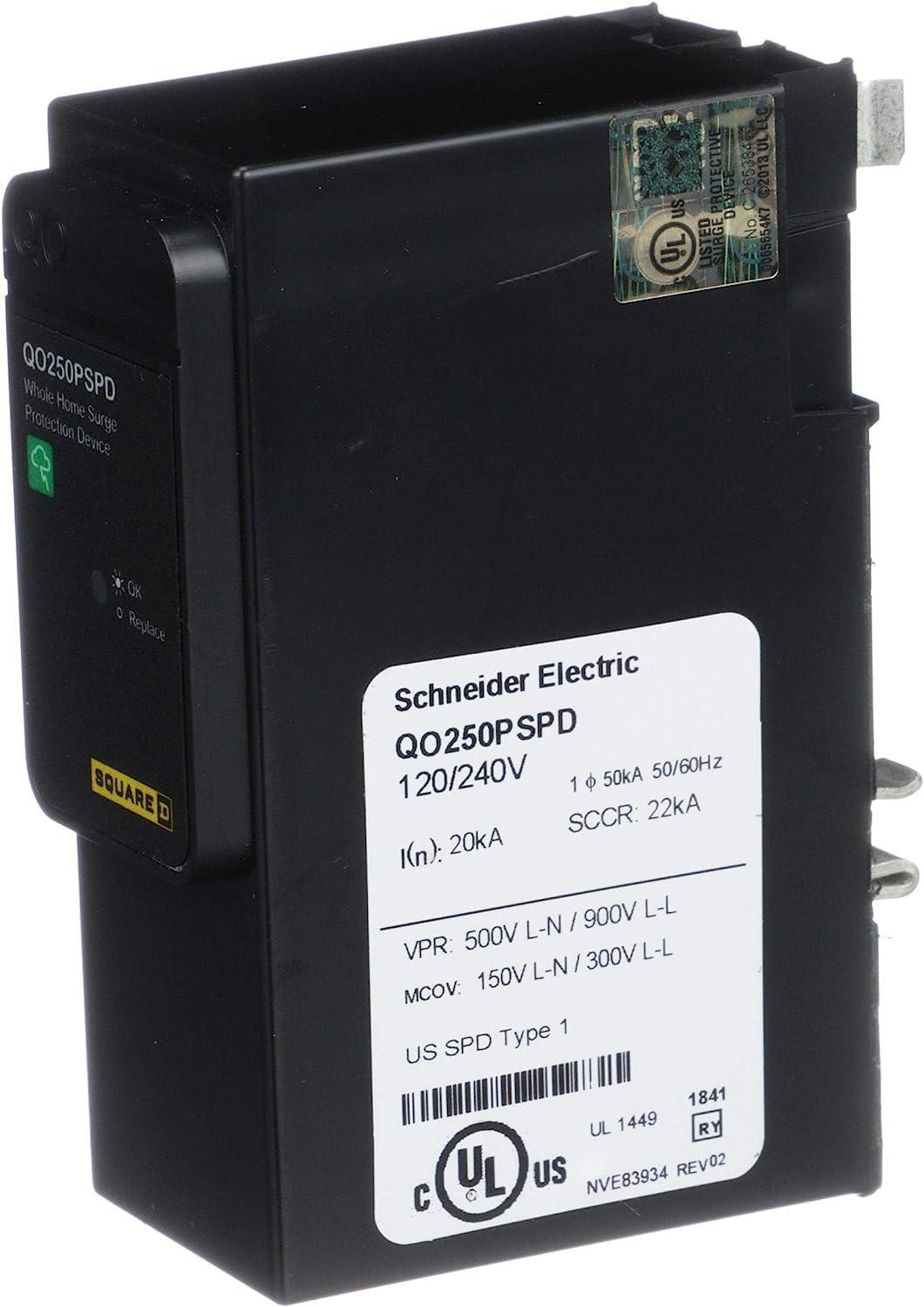 Schneider Electric Square D - QO250PSPD QO Whole House Surge Protection Device, 50kA, 120/240V, 1-Phase, No Wiring, Plug-On Neutral