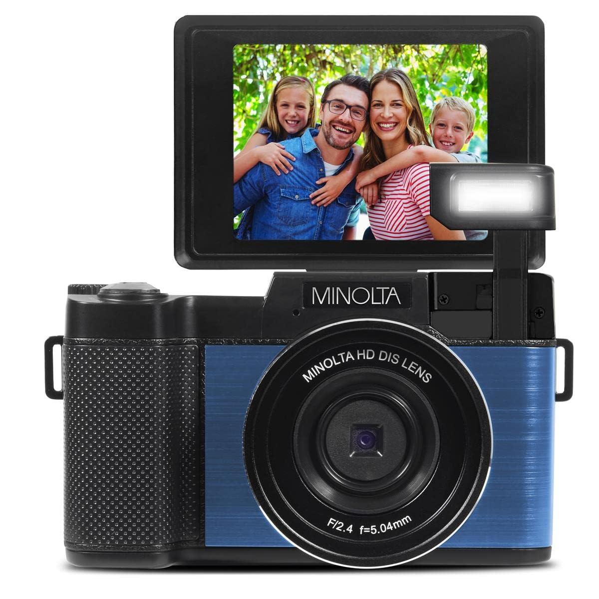 Minolta Minolta MND30 30MP 2.7K QHD 3.0" LCD Screen Digital Camera, Black with Micro SD Card and Slinger Camera Bag (Blue)