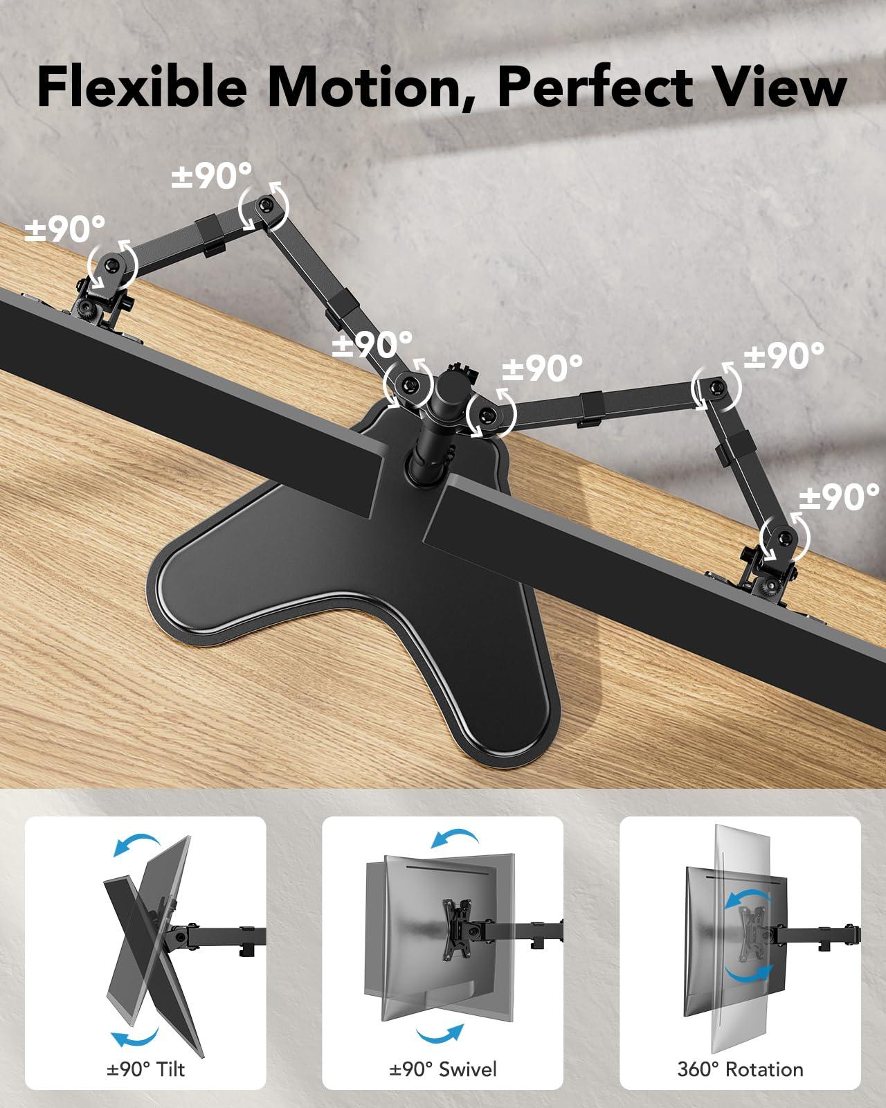 HUANUO HUANUO 32 inches Dual Monitor Stand up to 17.6lbs per Arm, High-Grade Aluminum Free-Standing Dual Monitor Mount for 2 Screens. Fully Adjustable Dual Monitor Stand for Desk with Tilt, Swivel, Rotation