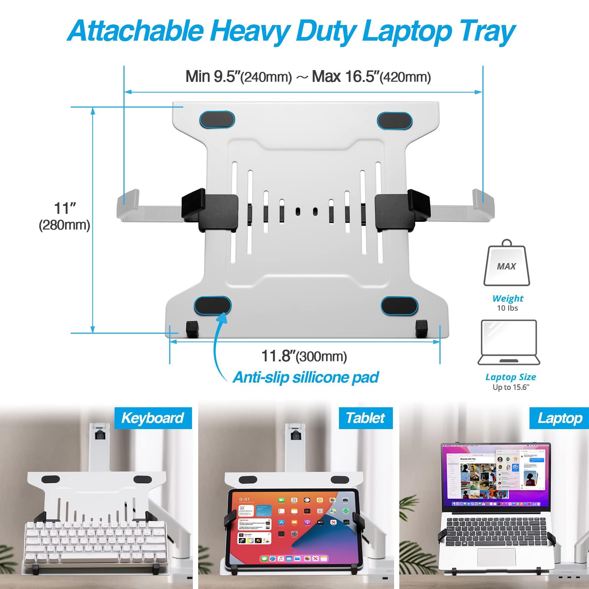 AVLT AVLT Dual 17-43\" Monitor Arm Desk Mount with 15\" Laptop Tray and USB-C Docking Station, HDMI 4K60Hz, USB-A 5Gbps, Ethernet, 100W PD, Fits Two Flat/Curved Monitor - White