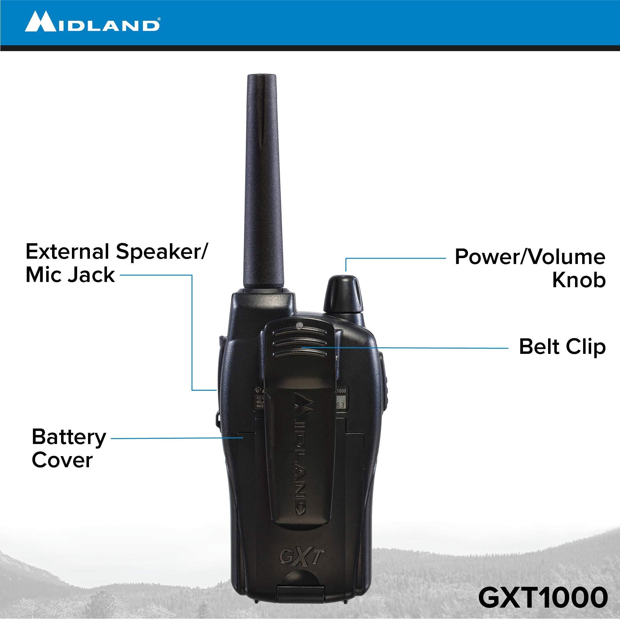 Midland Midland GXT1000VP4 50 Channel GMRS Two-Way Radio - Up to 36 Mile Range Walkie Talkie - Black/Silver (Pack of 6)