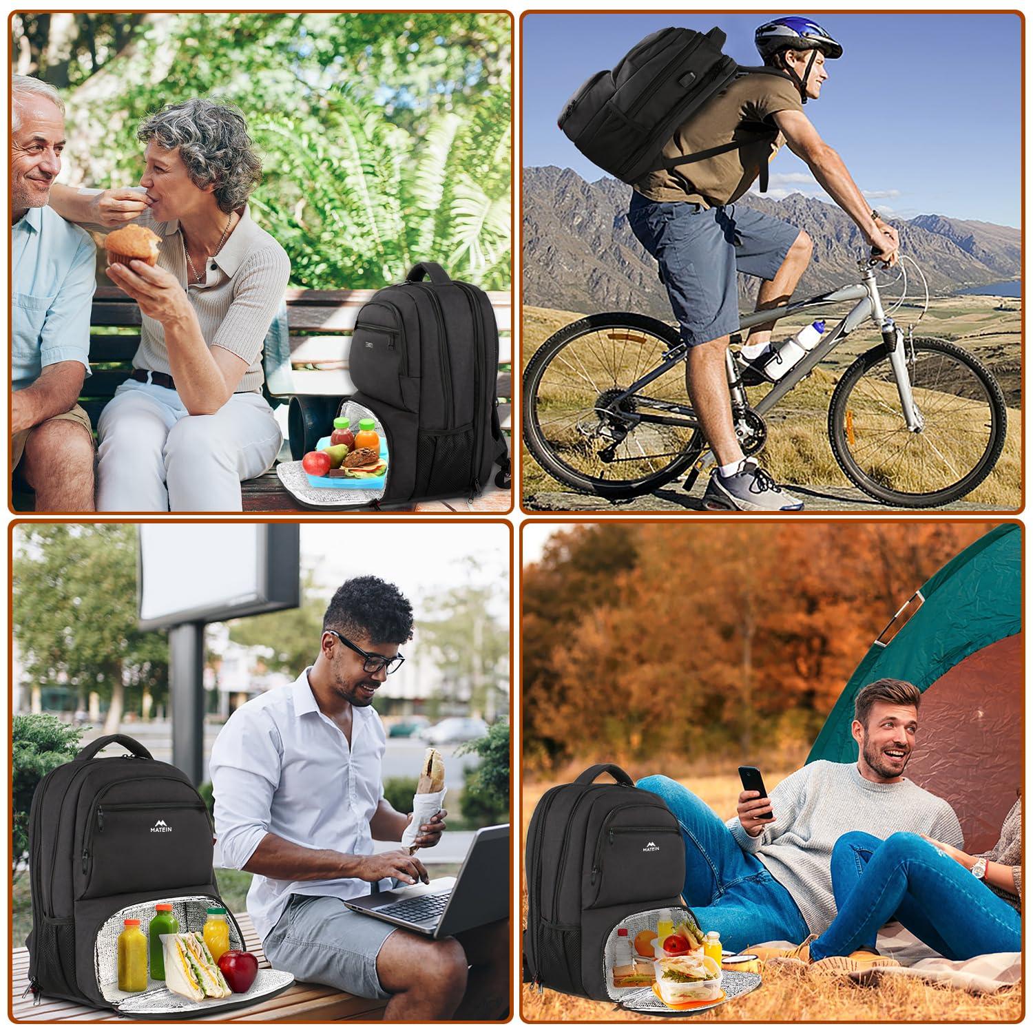 MATEIN MATEIN Lunch Backpack for Men, 18 Inch Large Insulated Backpack Cooler with USB Charging Port, Water Resistant Laptop Back pack with Lunch Box Bag for Work Travel Business College Picnic, Black