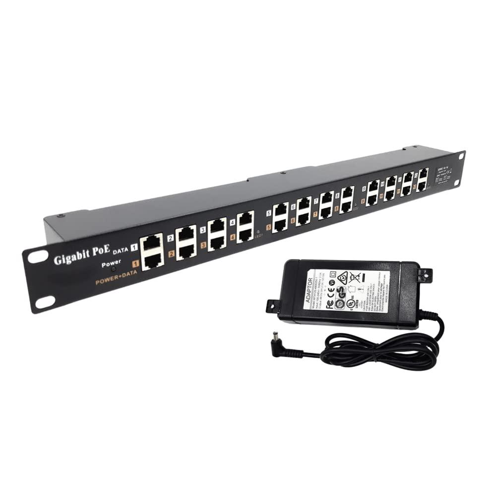 PoE Texas PoE Texas - PoE Injector - 12 Port Gigabit Passive Midspan Injector with 48V 120 Watt UL Power Supply - Power Over Ethernet for 802.3af or at (PoE+) Devices VoIP Phone, WiFi Access Point, IP Camera