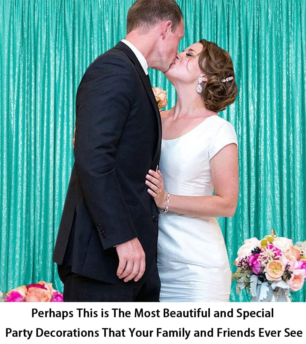ShinyBeauty ShinyBeauty Sequin Backdrop 4x10ft Teal Sequin Curtains 2 Panels Wedding Drapes Glitter Backdrop Curtains for Parties Photography Background (4FTx10FTx2PC, Teal)