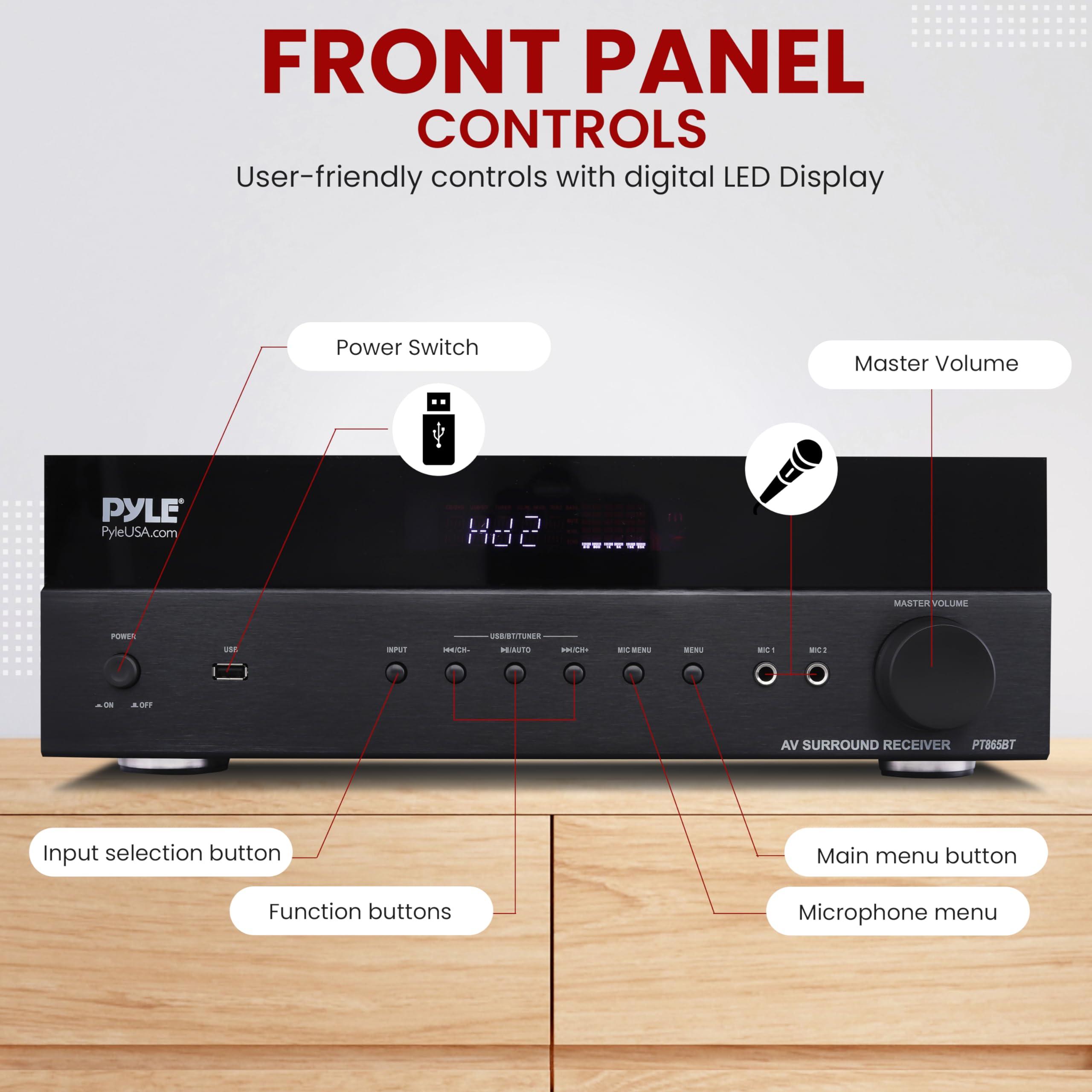 Pyle Pyle 5.2 Channel Hi-Fi Home Theater Receiver - 1000W MAX Wireless BT Surround Sound Stereo Amplifier System with 4k Ultra HD Support, MP3/USB/DAC, Ideal for Immersive Home Audio Experience - PT865BT