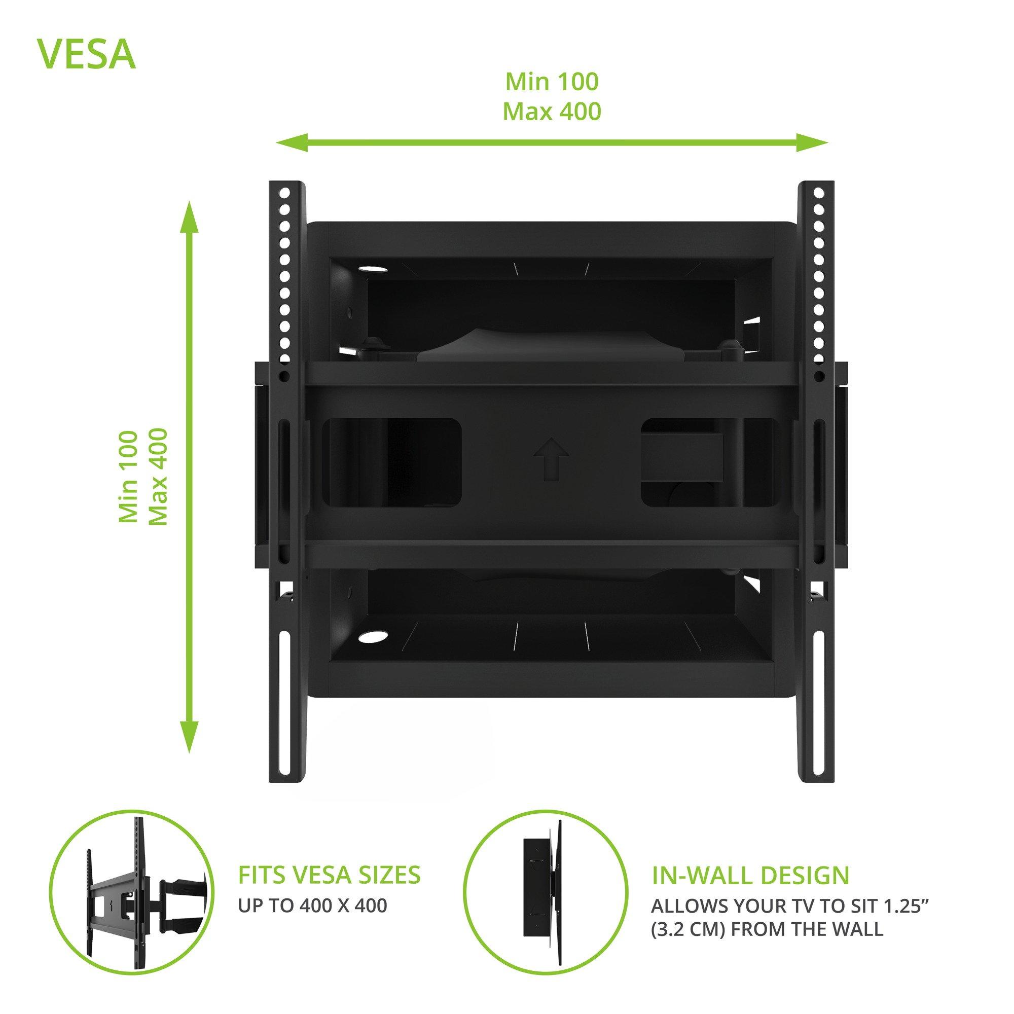 Kanto Kanto R300 Recessed In-Wall Full Motion Articulating TV Mount for 32-inch to 55-inch TVs | Ultra Low Profile | Swivel and Tilt Capable | Cable Management for Clean Setup | Black