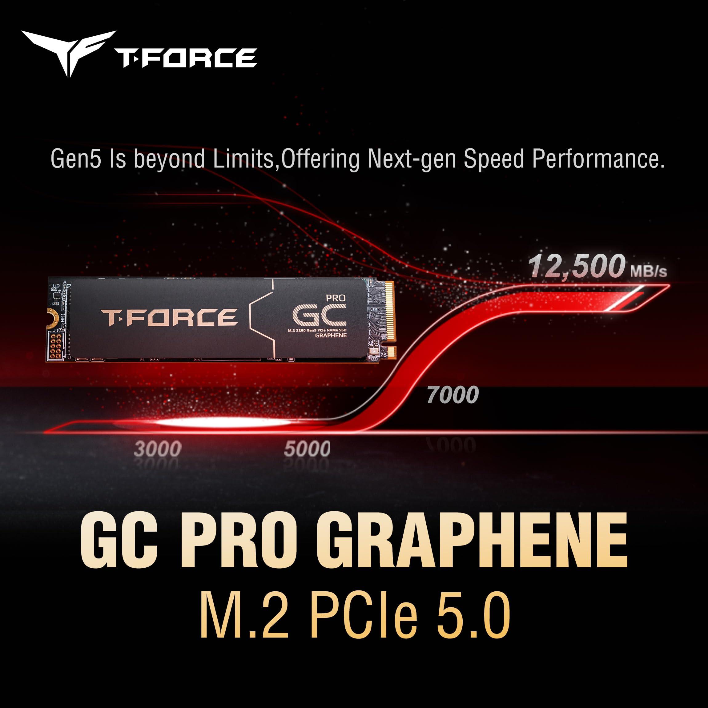 TEAMGROUP TEAMGROUP T-Force GC PRO 2TB Graphene Heatsink DRAM SLC Cache 3D TLC NAND NVMe InnoGrit PCIe Gen5x4 M.2 2280 Gaming Internal SSD Read/Write 12500/11000 MB/s TM8FFL002T0C129