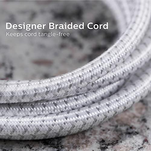 PHILIPS Philips 6-Outlet Surge Protector Power Strip, Designer Braided Power Cord, 10 Ft Power Cord, Flat Plug Extension Cord, Perfect for Office or Home Décor, 1080 Joules, ETL Listed, White, SPC3064WG/37