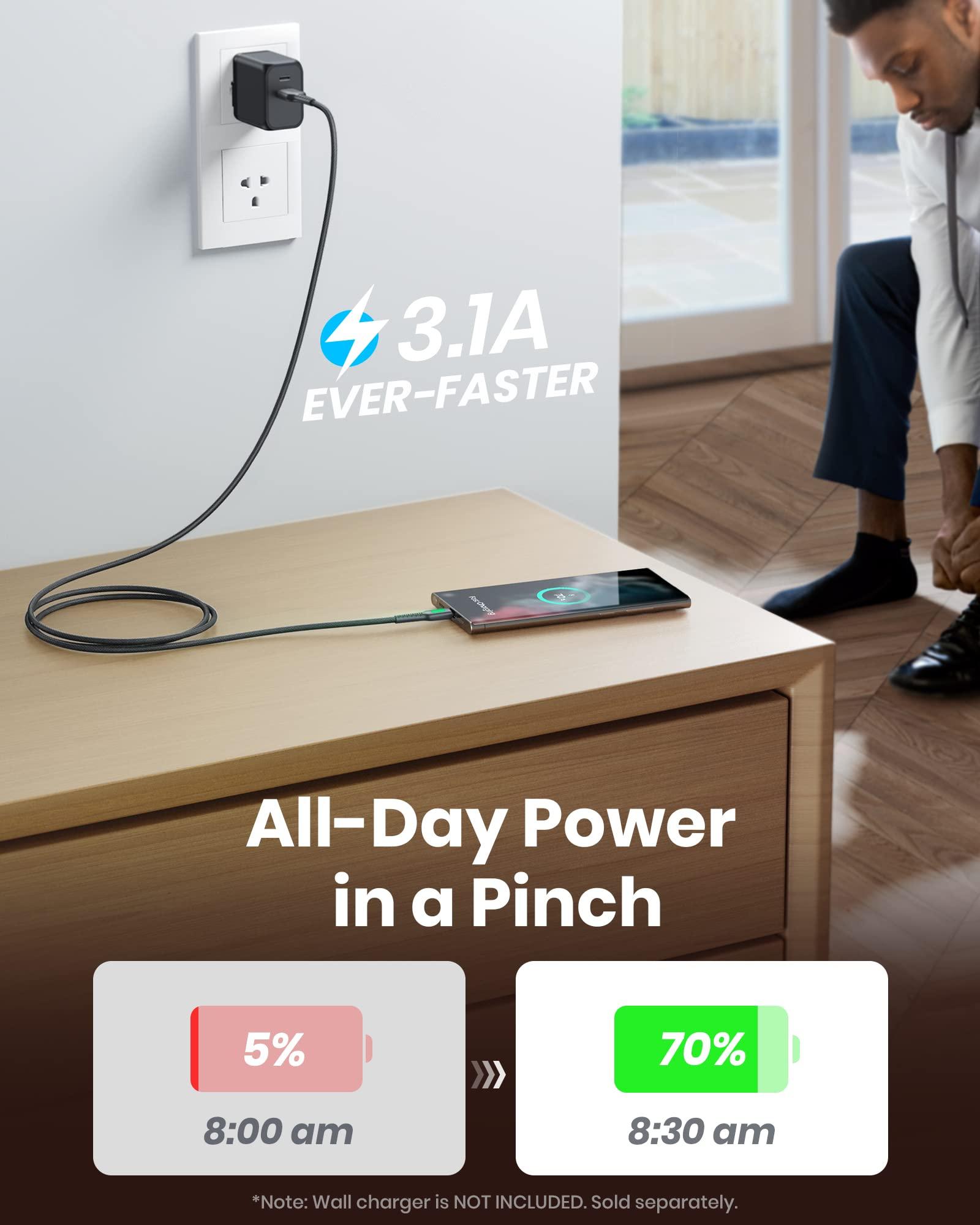 INIU INIU USB C Cable, [5 Pack 3.1A] QC 3.0 Fast Charging USB Type C Cable, (1.6+3.3+3.3+6.6+6.6ft) & 2-Pack 6.6ft Braided USB-C to USB-C Charging Cable - 240W Fast Charger Cord