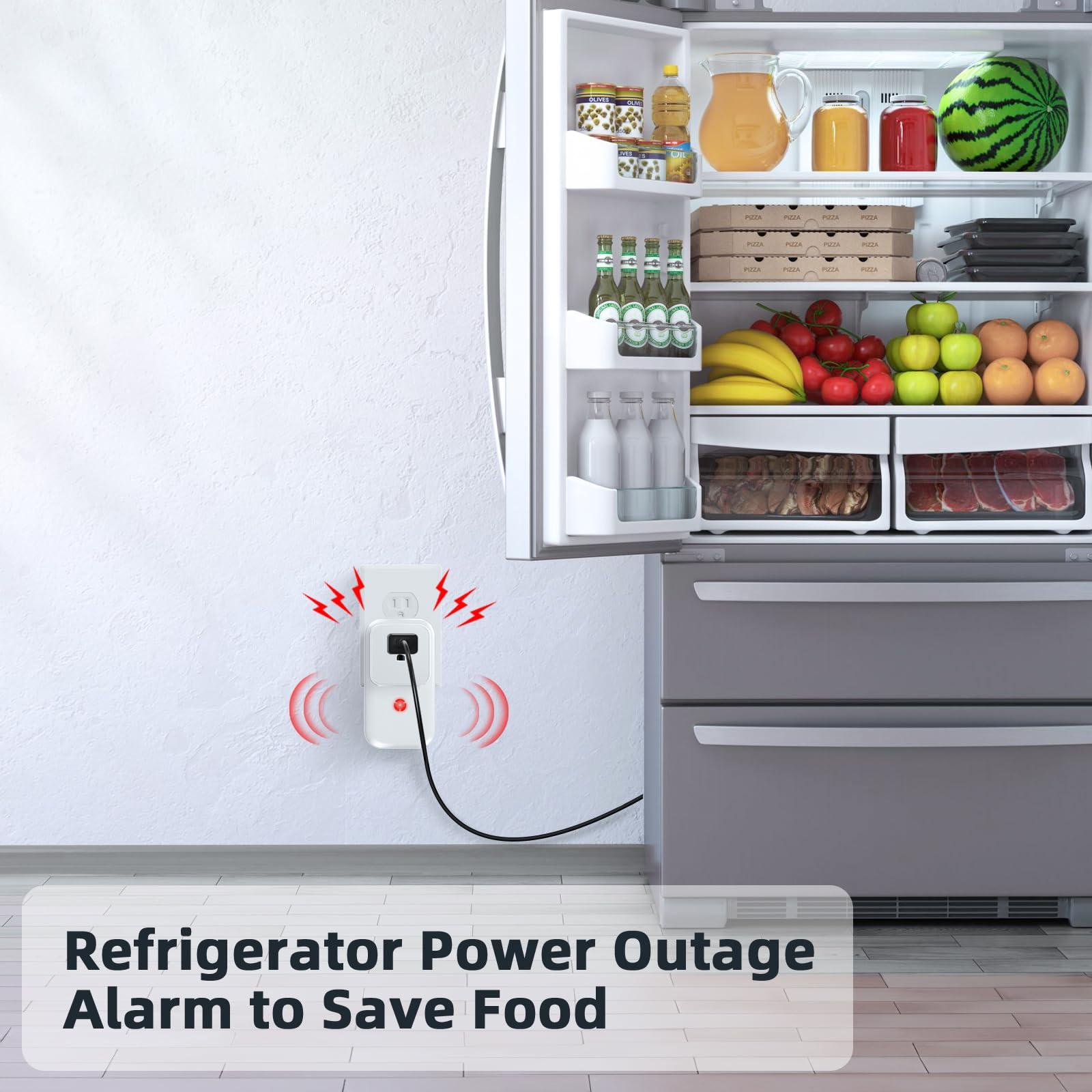 Satisure Power Failure Alarm for Freezer 3 Pack(1 Black + 2 White), Freezer Power Outage Alarm 7 Sirens, Freezer Alarm with 0-110dB Adjustable LED Indicator 12H Alert