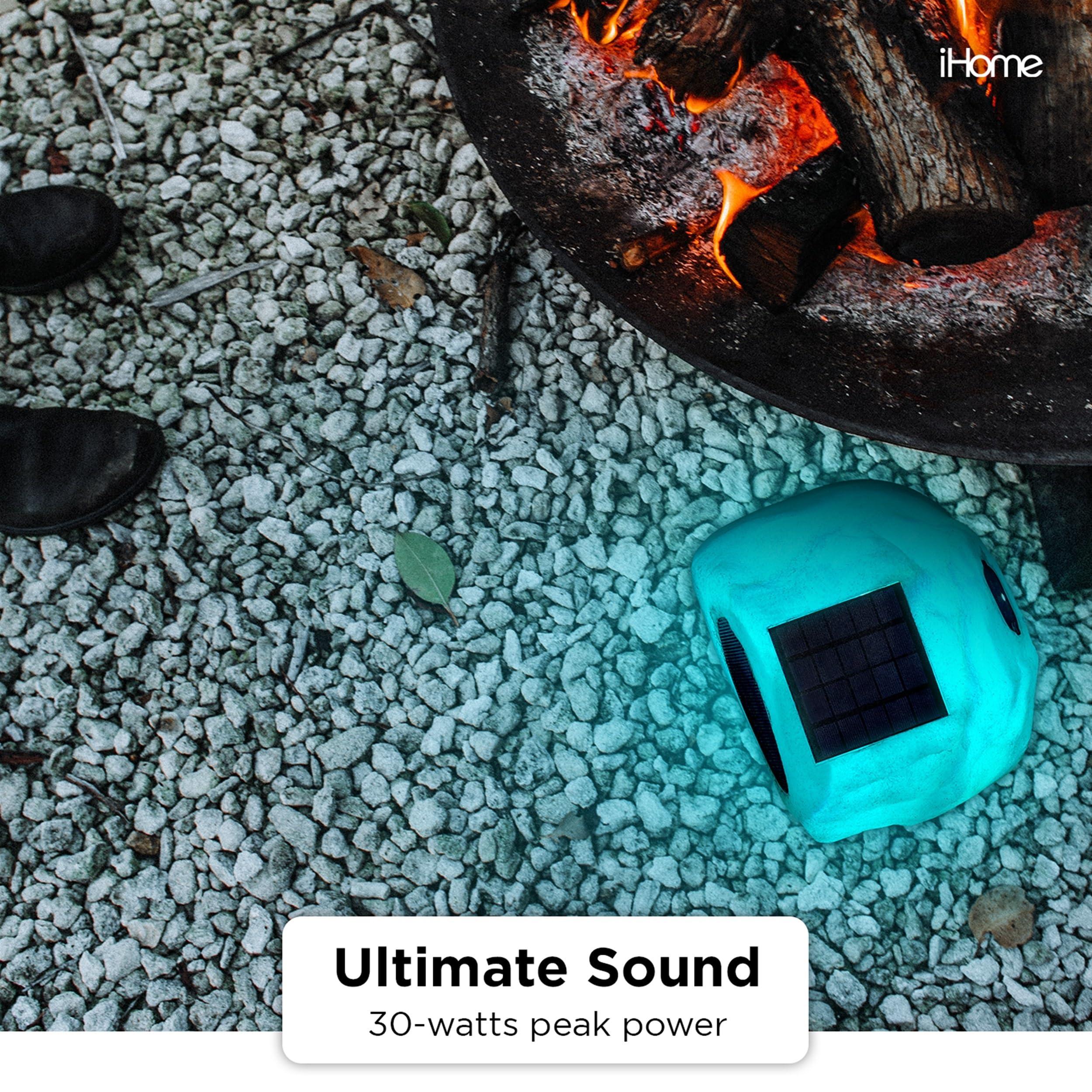 iHome iHome IHRK-500LTMS-PR Solar Rechargeable 30W Outdoor LED Rock Speaker, Weatherproof, Wireless, Multi-Link Surround Sound, for Pool and Garden - Pair