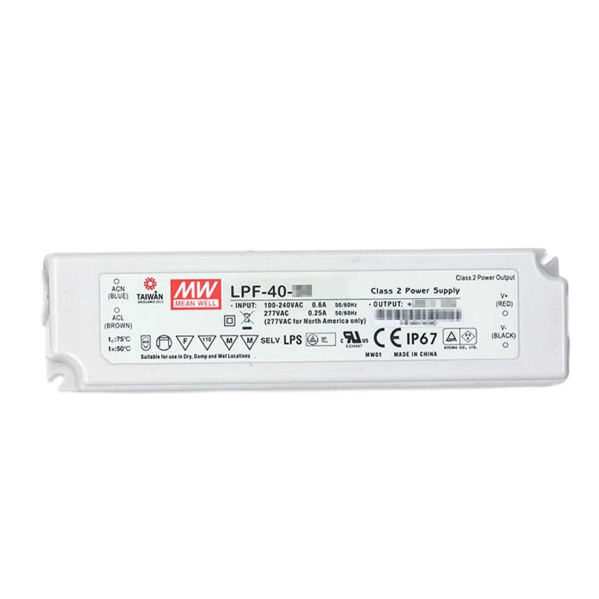 MEANWNVV Mean Well LPF 40W 15V 2.67A LED Driver LPF-40-15 AC-DC Constant Current Voltage Switching Power Supply Converter Transformer with IP30, PFC, Plastic Case