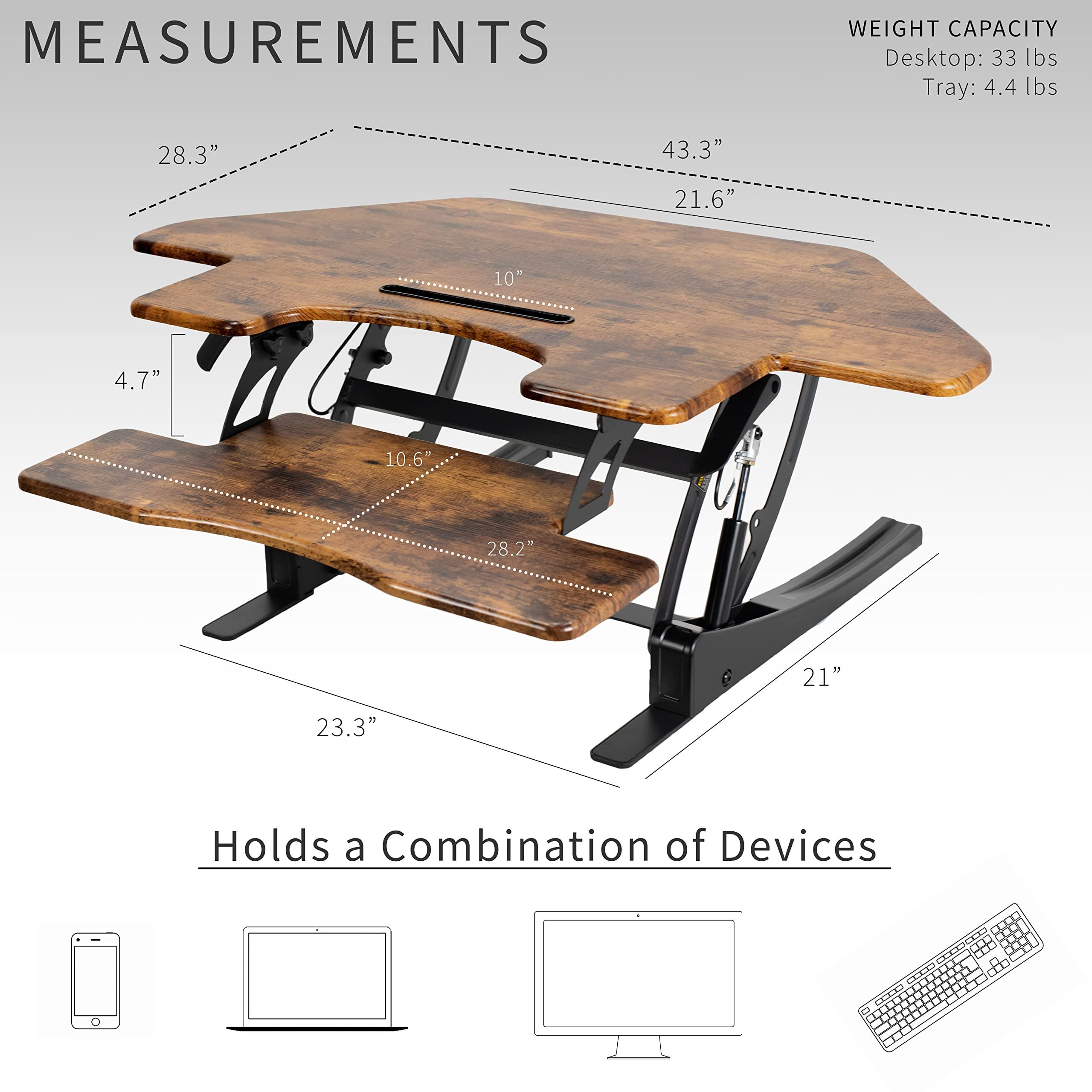 VIVO VIVO 43 inch Corner Height Adjustable Cubicle Stand Up Desk Converter, V Series, Quick Sit to Stand Tabletop Dual Monitor Riser Workstation, Rustic Vintage Brown, DESK-V000VCN