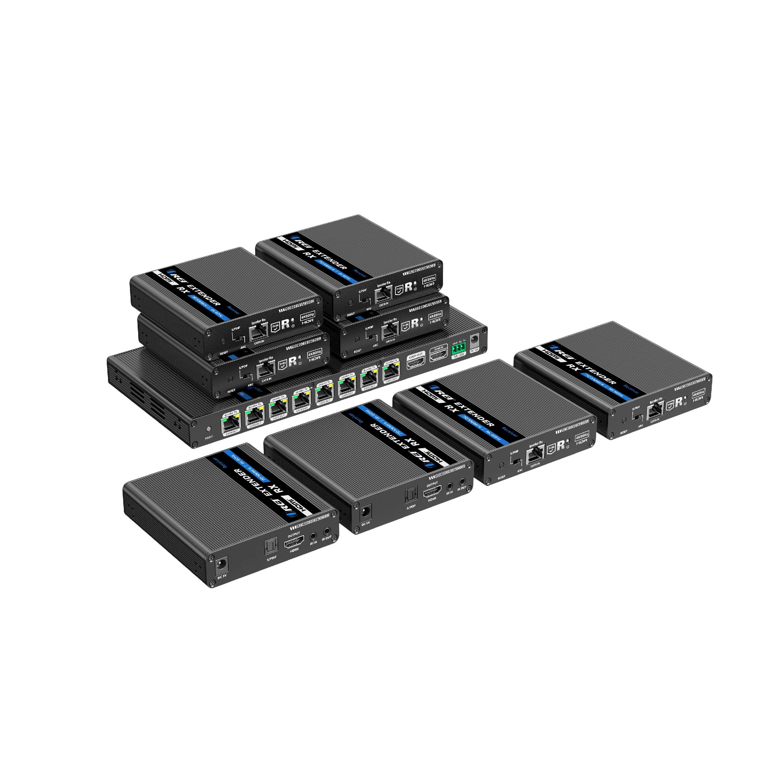 OREI OREI 1x8 HDMI Extender Splitter 4K Multiple Over Single Cable CAT6/7 4K@60Hz 4:4:4 HDCP 2.2 with IR Remote EDID Management - Up to 230 Ft - Loop Out - Low Latency - Full Support IR RS-232 Control