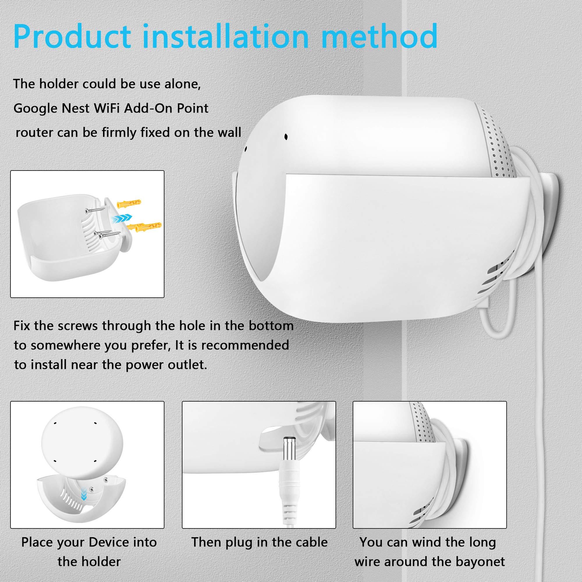 GEEKRIA Geekria Wall Mount Compatible with Google Nest WiFi Add-On Point ONLY, ABS Space-Saving Bracket Holder Shelf, The Simplest Cable Management Wall Mount Bracket (3 Pack)