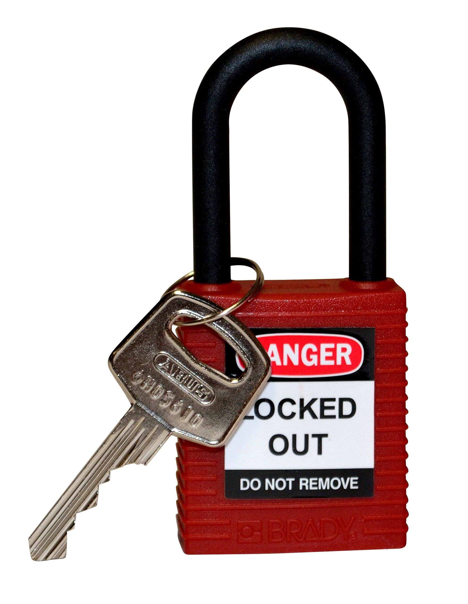 Brady Brady 123324 Red Nylon Shackle Safety Padlock, Red 1-3/4" Height x 1-1/2" Width