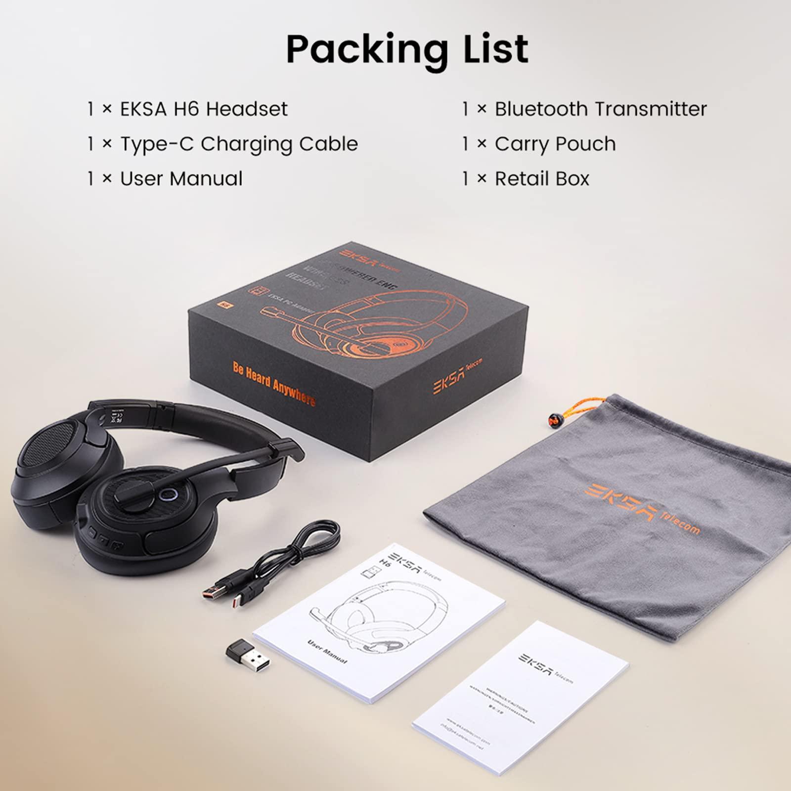 EKSA EKSA Wireless Headset with Mic for Work, Bluetooth 5.0 Headset with AI-Powered Noise Cancelling Microphone - Bluetooth Wireless Headphones with Mic for Work/PC/Laptop/Computer/Office/Zoom