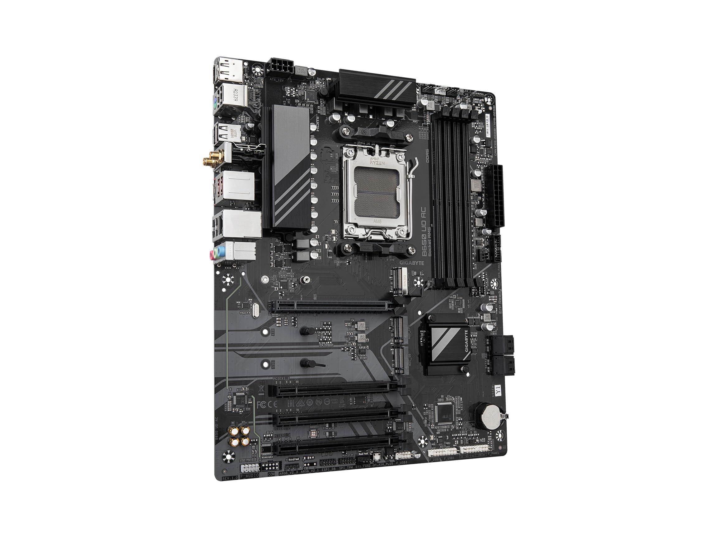 GIGABYTE GIGABYTE B650 UD AC (rev. 1.0) AM5 LGA 1718 AMD B650 ATX Motherboard with 5-Year Warranty, DDR5, PCIe 4.0 M.2, PCIe 4.0, USB 3.2 Gen2x2 Type-C, GbE LAN