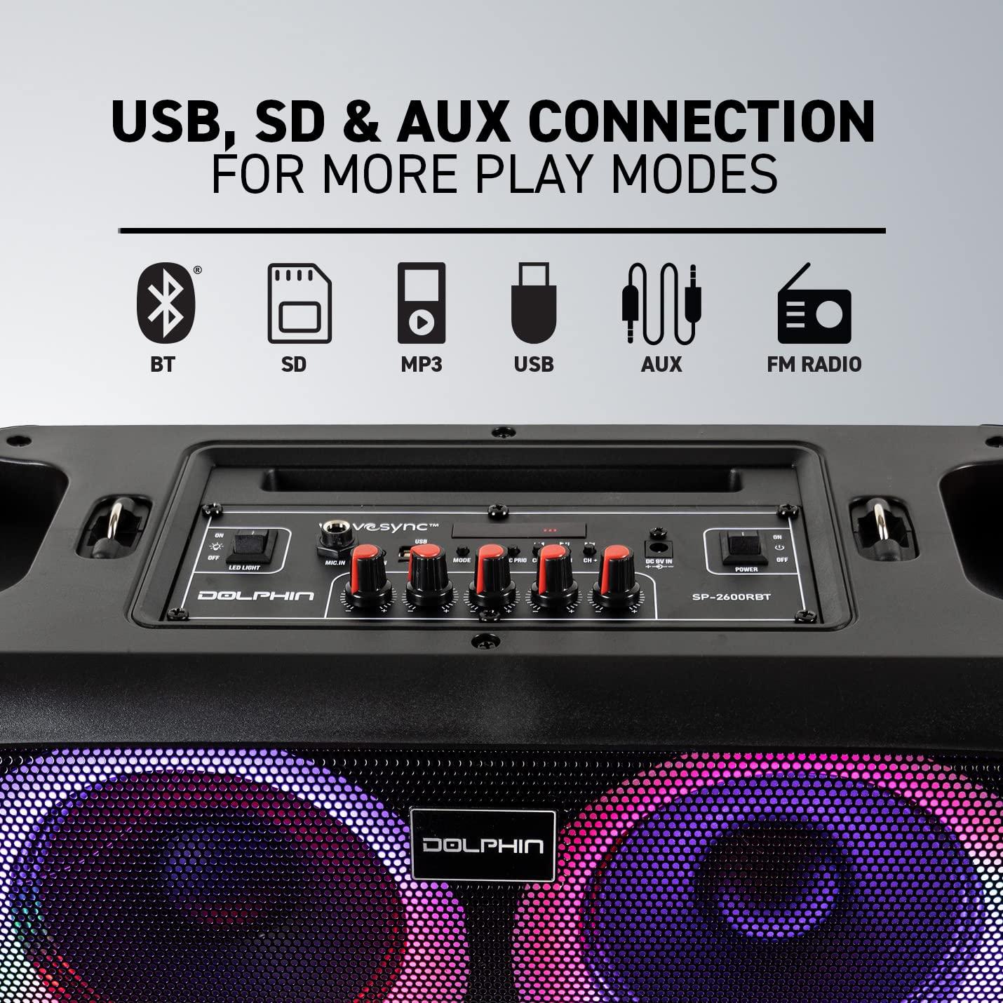 Dolphin Dolphin Boombox Portable Bluetooth Speaker - Crisp Sound - Dual 6.5" Woofer, 1" Tweeter