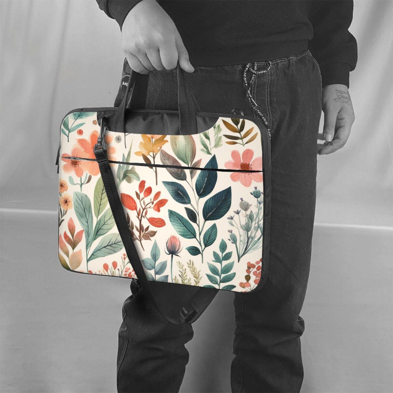 BTCOWZRV BTCOWZRV Watercolor Flowers Laptop Bag 15.6 inch Laptop Messenger Shoulder Bag Travel Computer Bag for Women Men
